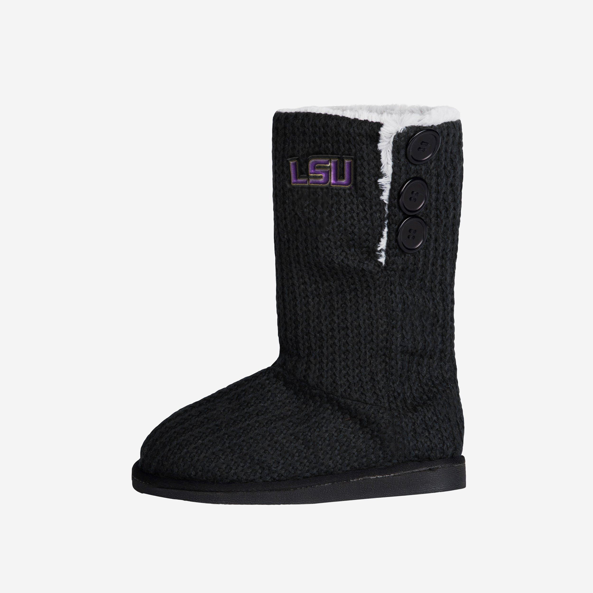 LSU Tigers Luxury Knit Button Boot Slippers - Show Your Team Spirit!