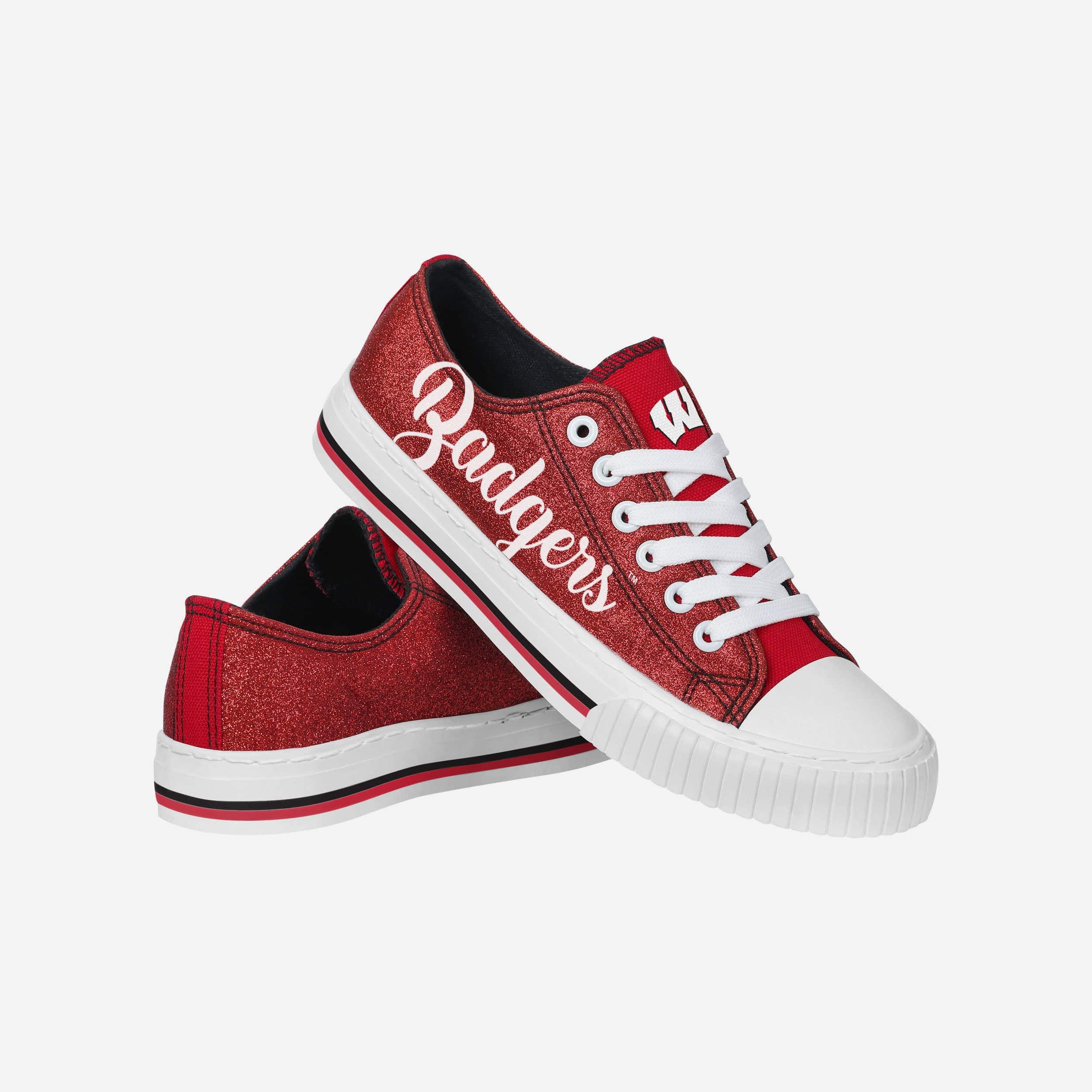 Sparkling Wisconsin Badgers Women's Low Top Canvas Glitter Shoes