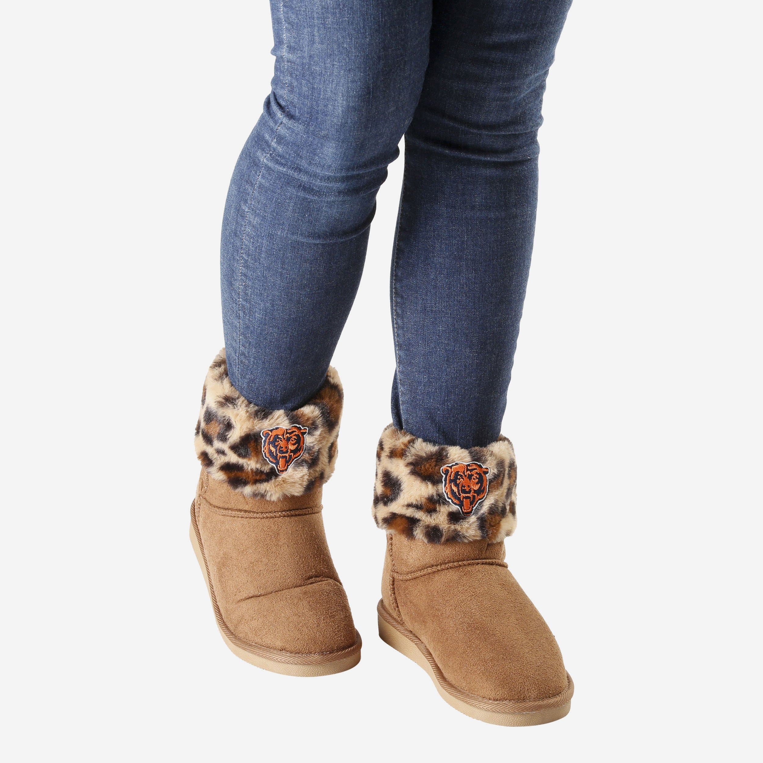 Chicago Bears Women's Cheetah Faux Fur Boots - Roar Your Fandom!