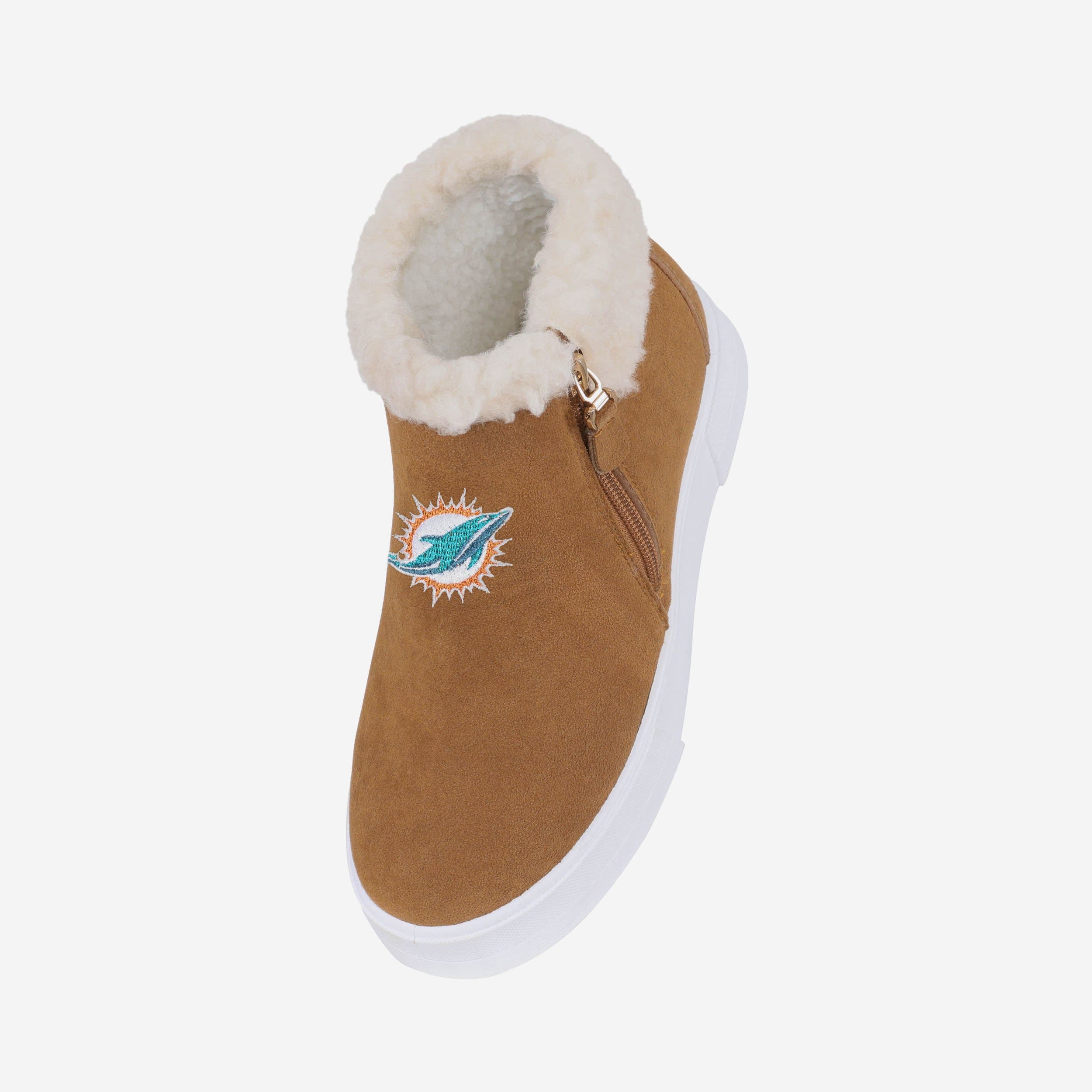 Miami Dolphins Women's Stylish Fuzzy Brim Zipper Boots