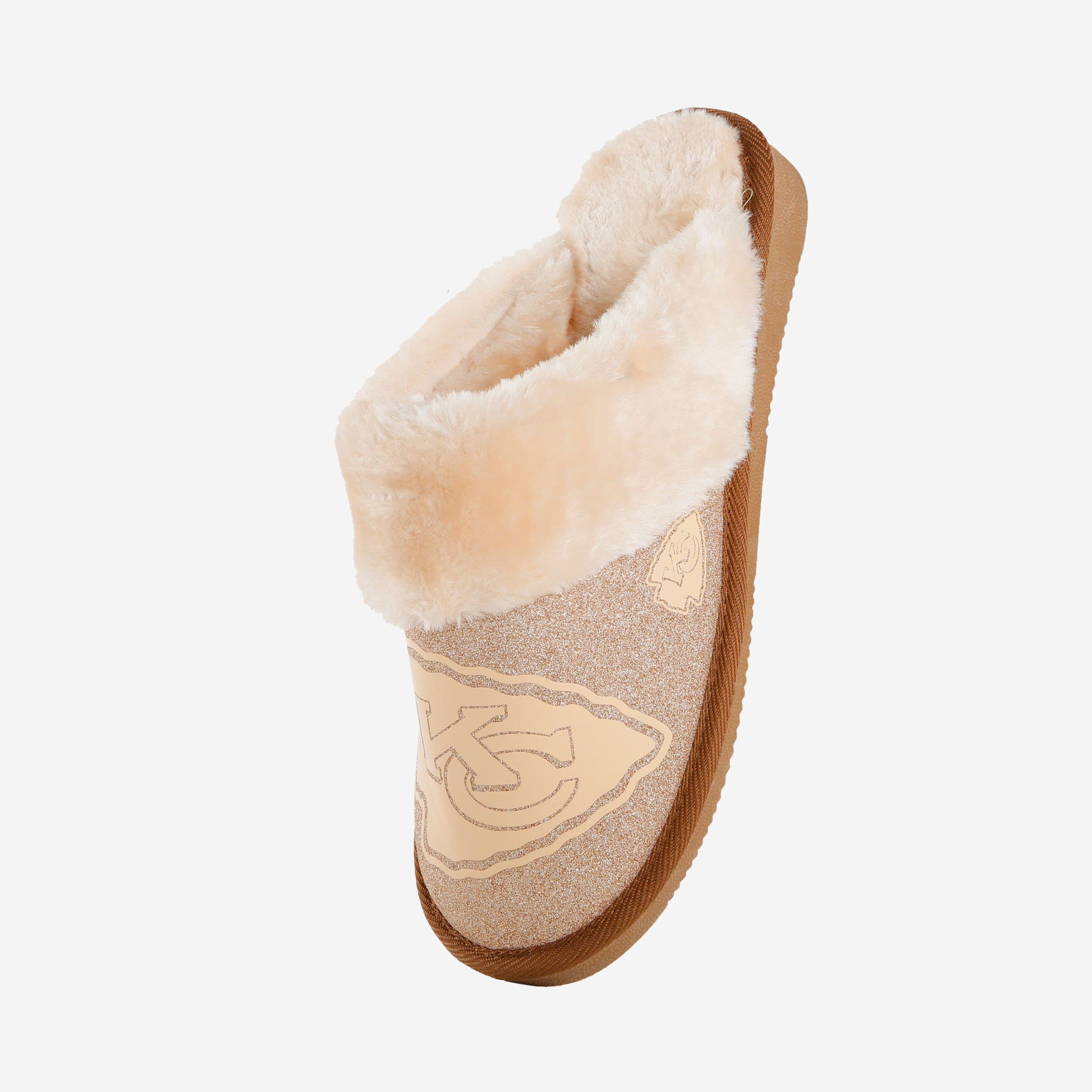 Sparkling Kansas City Chiefs Women's Open Back Fur Moccasin Slippers
