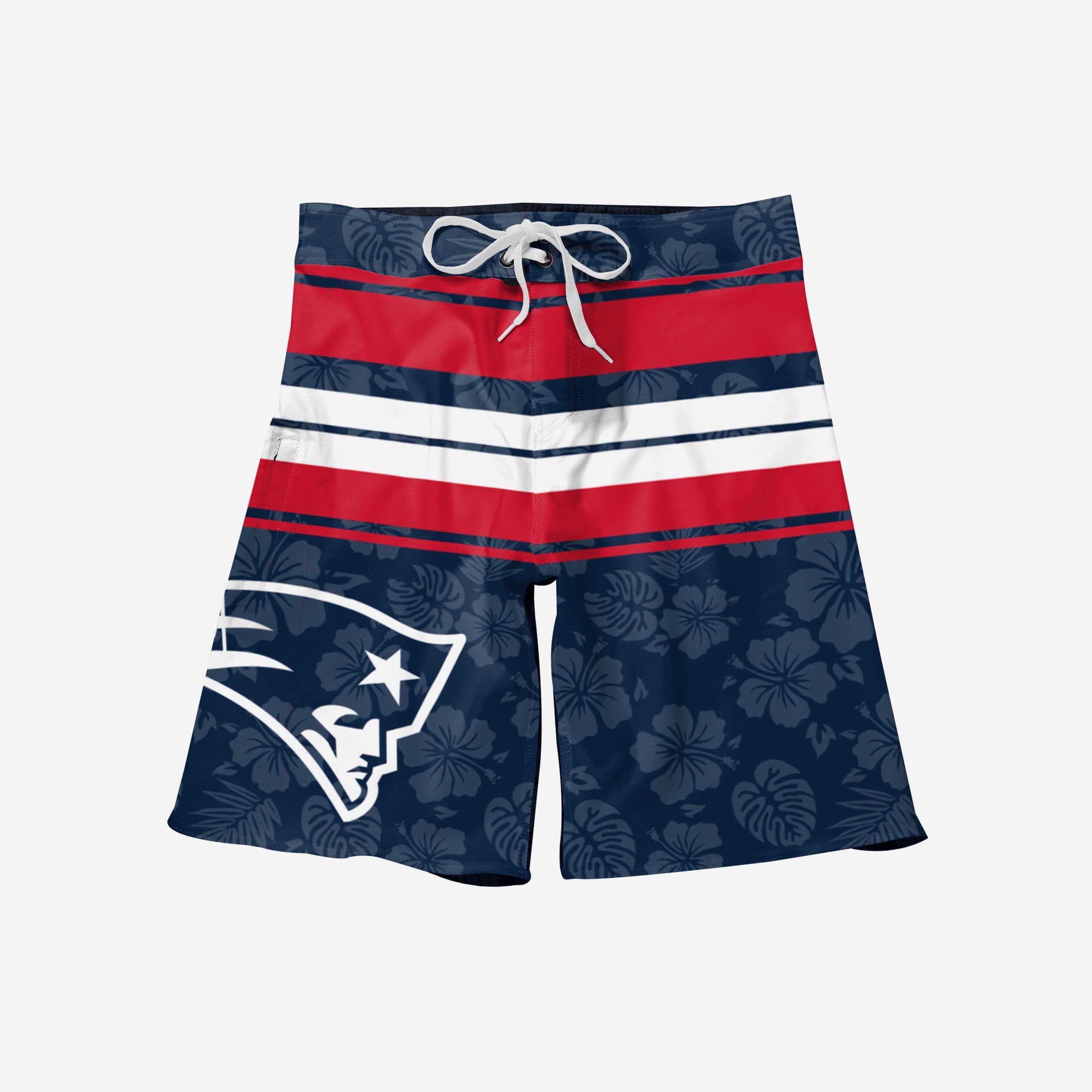 New England Patriots Hibiscus Boardwalk Striped Boardshorts - Stylish Team Gear