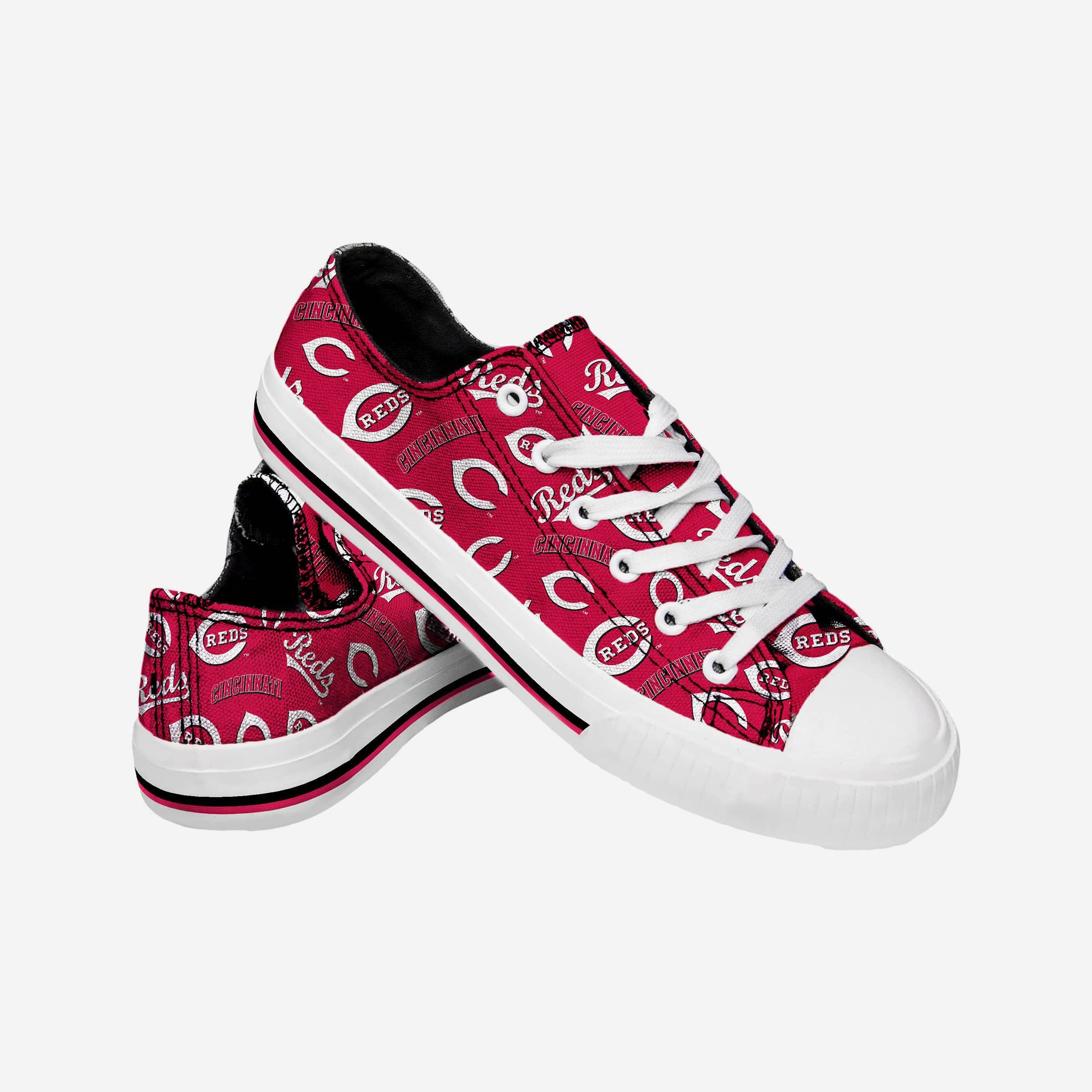 Cincinnati Reds Women's Stylish Low-Top Canvas Shoes with Repeat Print