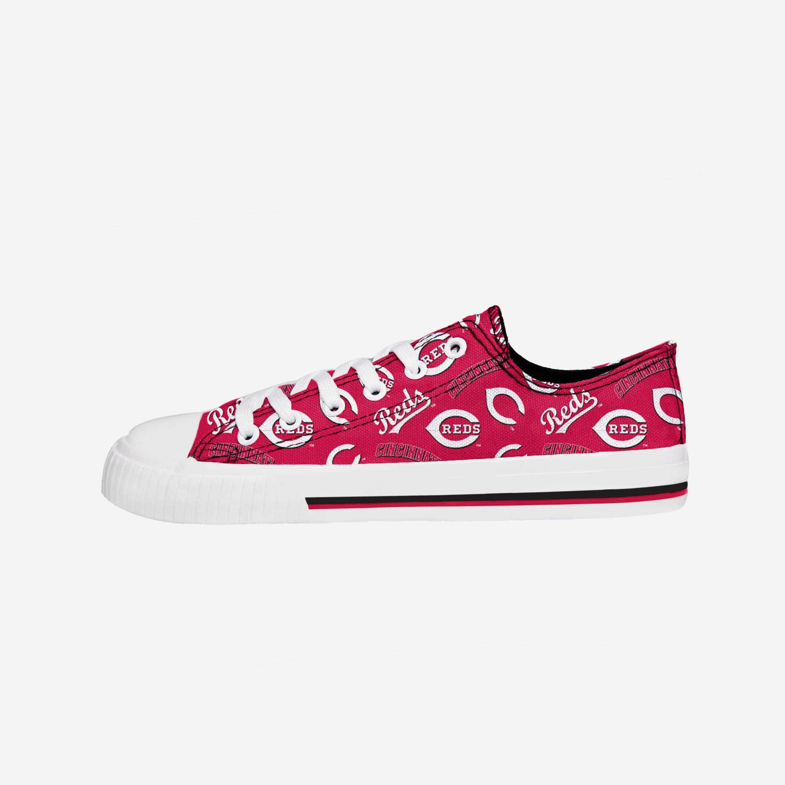 Cincinnati Reds Women's Stylish Low-Top Canvas Shoes with Repeat Print
