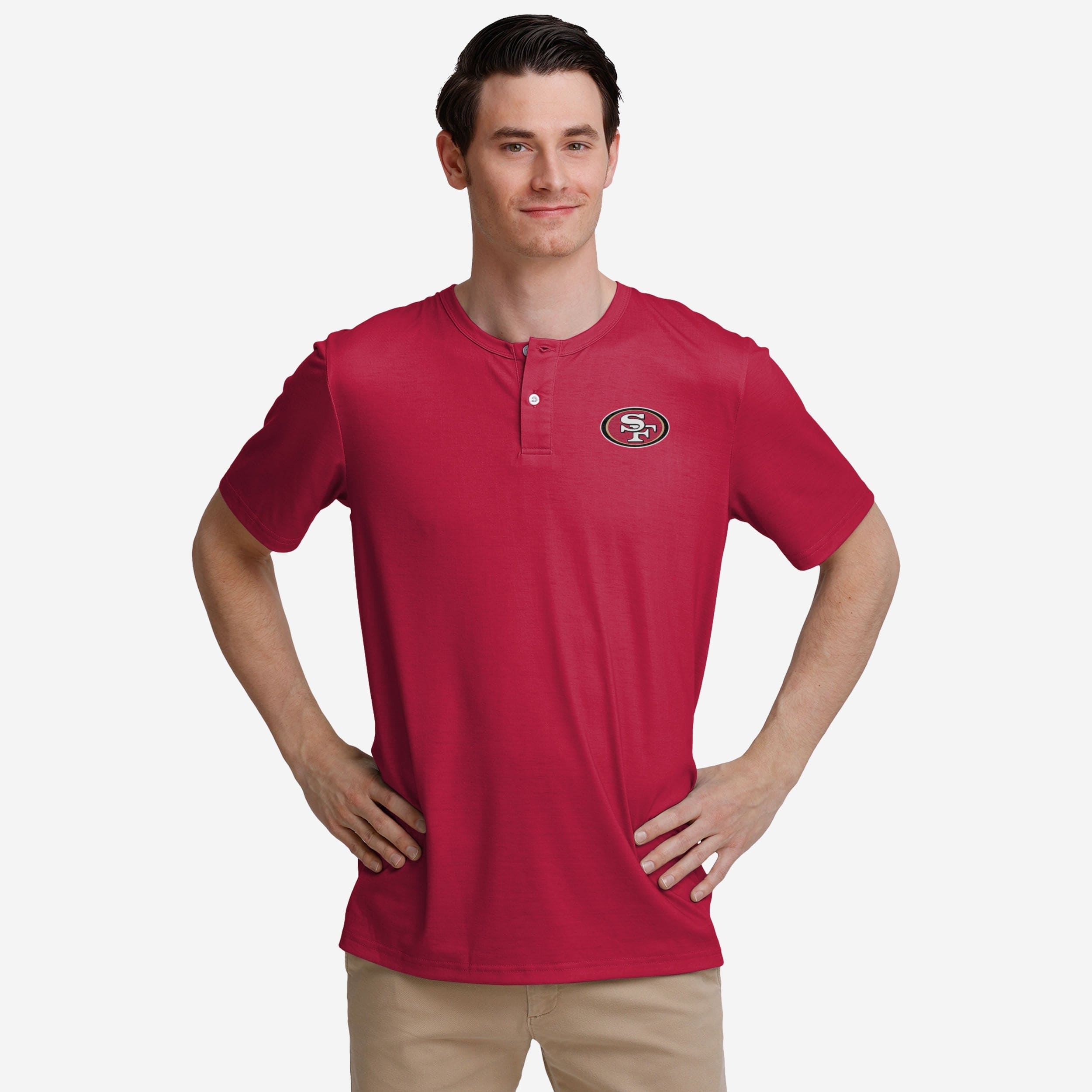 San Francisco 49ers Stunning Solid Team Logo Short Sleeve Henley