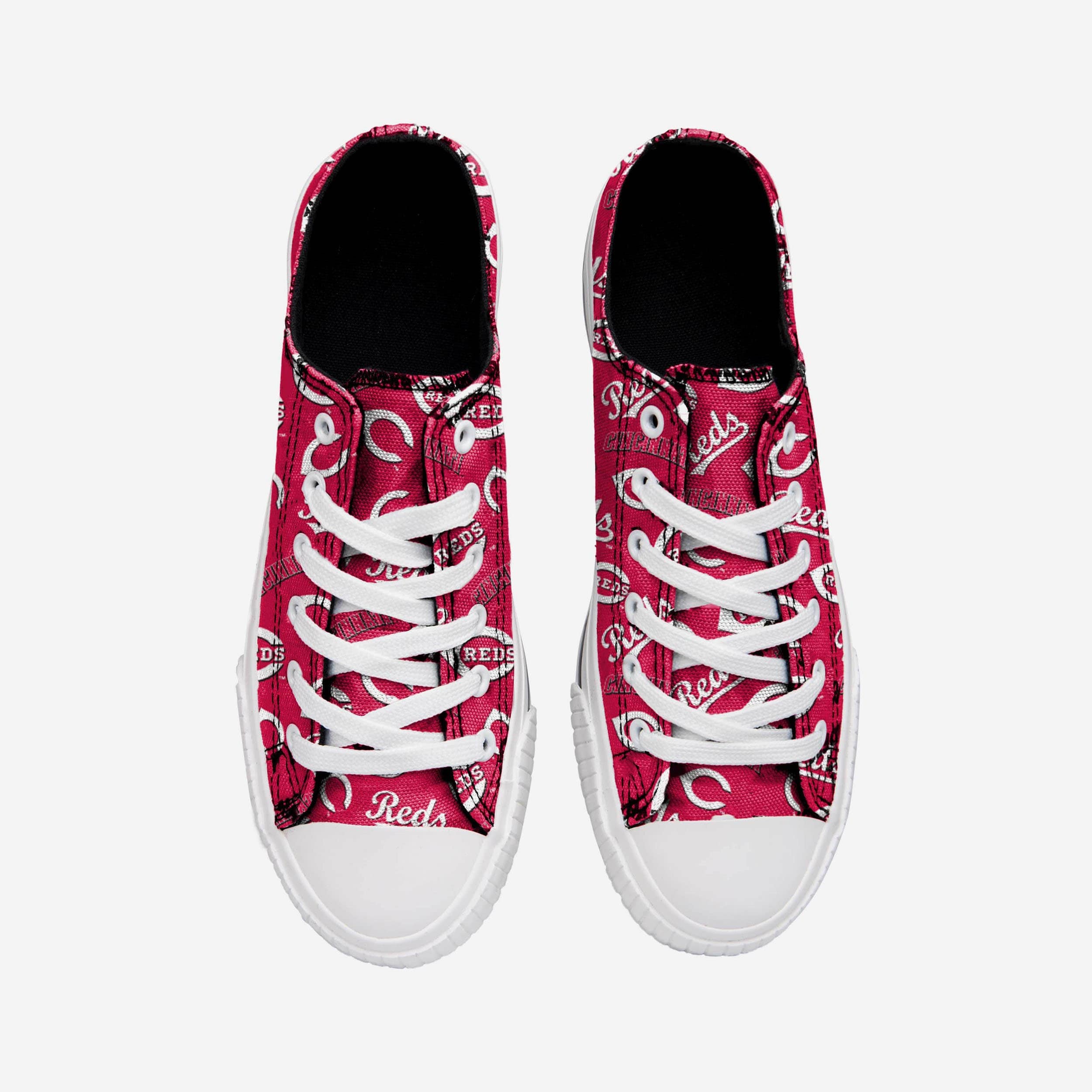 Cincinnati Reds Women's Stylish Low-Top Canvas Shoes with Repeat Print