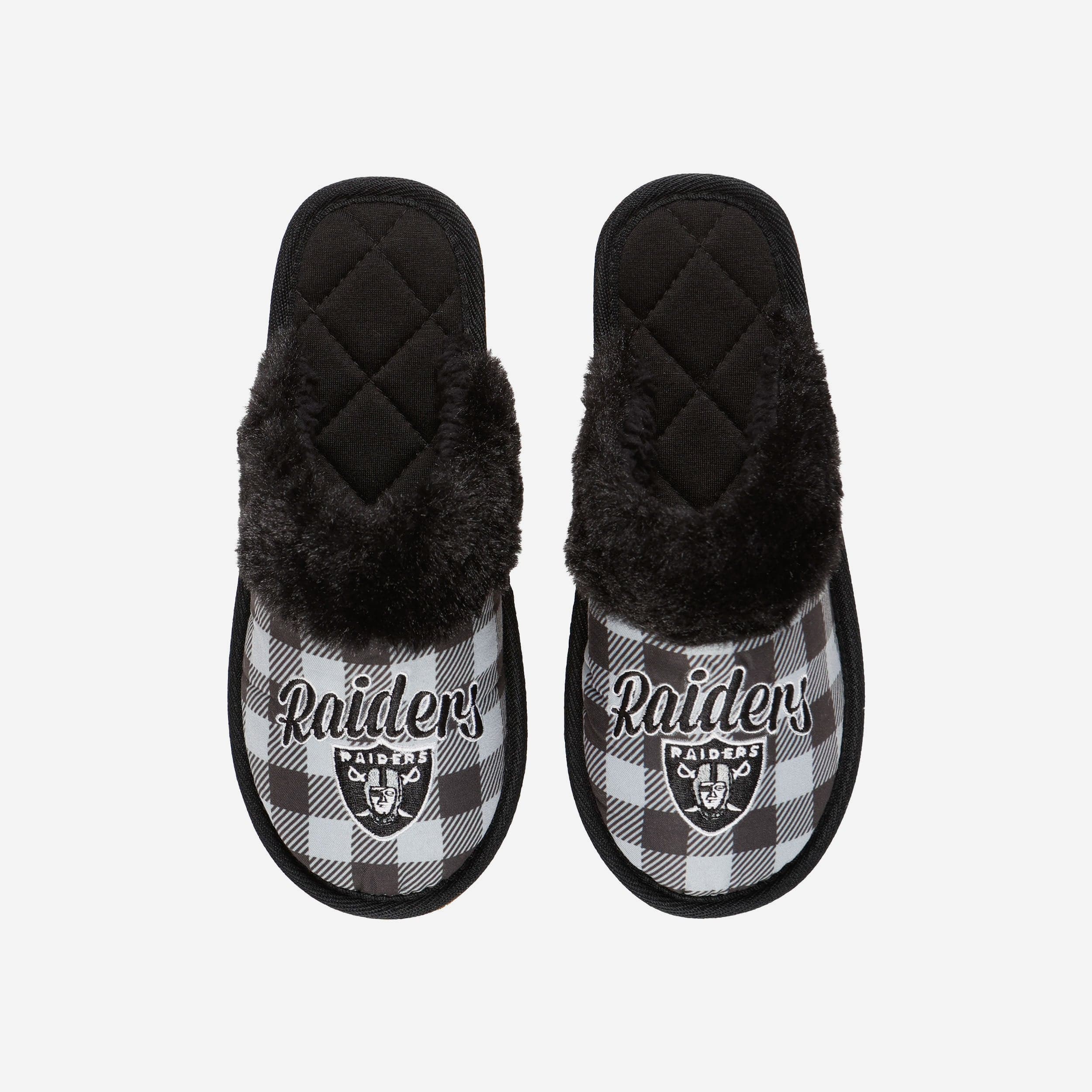 Stylish Las Vegas Raiders Women's Plaid Sherpa Mule Slippers