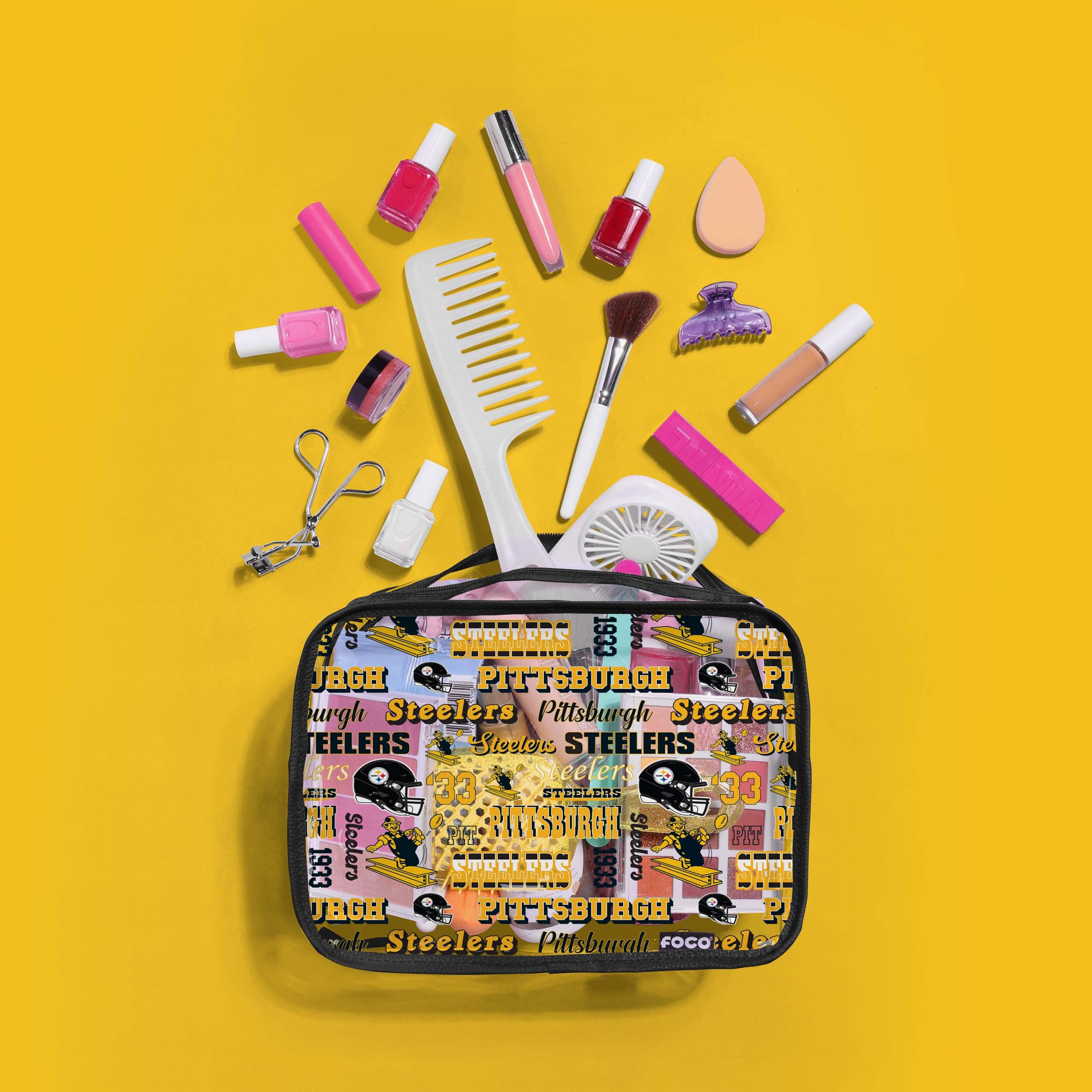 Pittsburgh Steelers Stunning Retro Print Clear Cosmetic Bag - Show Your Fandom!