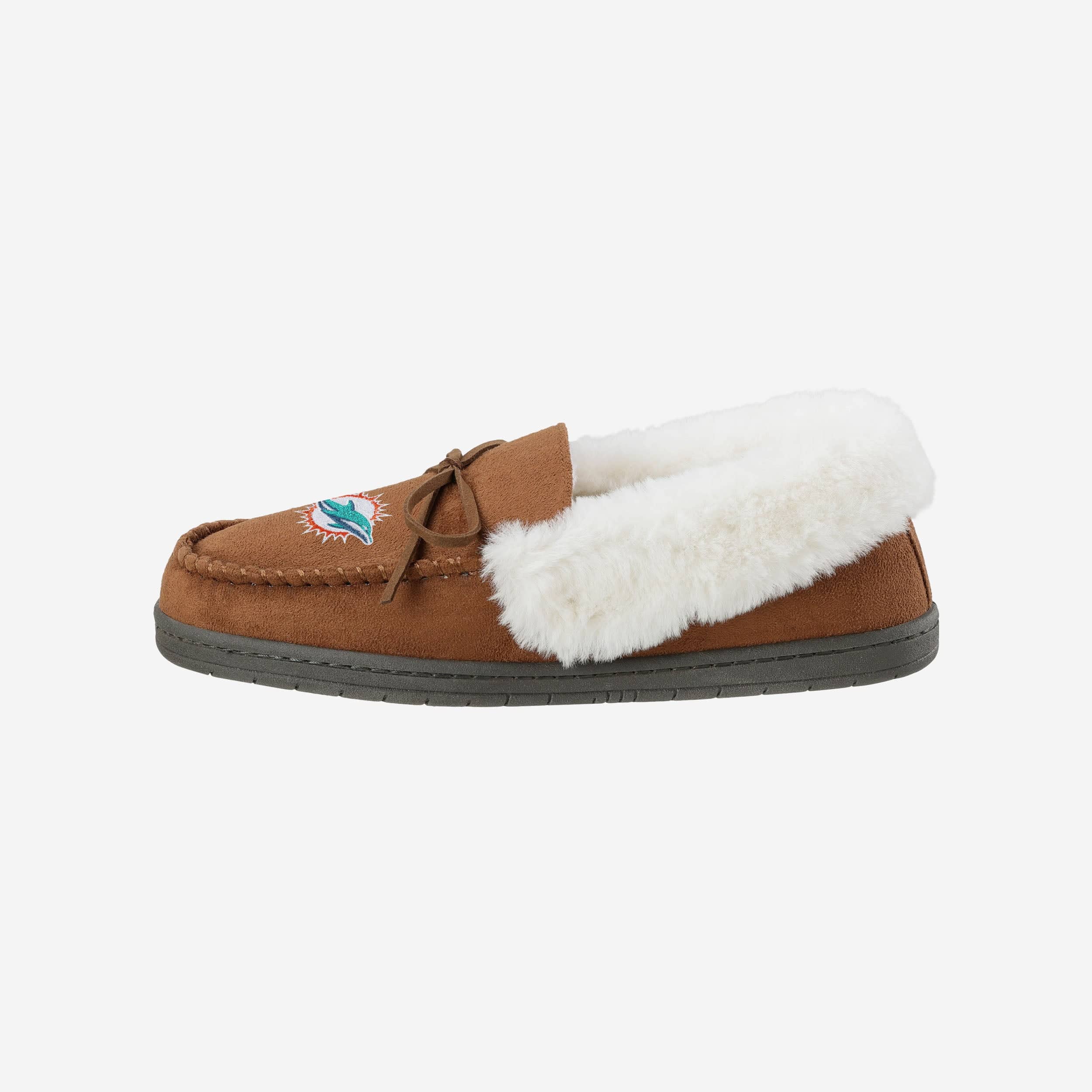 Miami Dolphins Women's Stylish Tan Moccasin Slippers