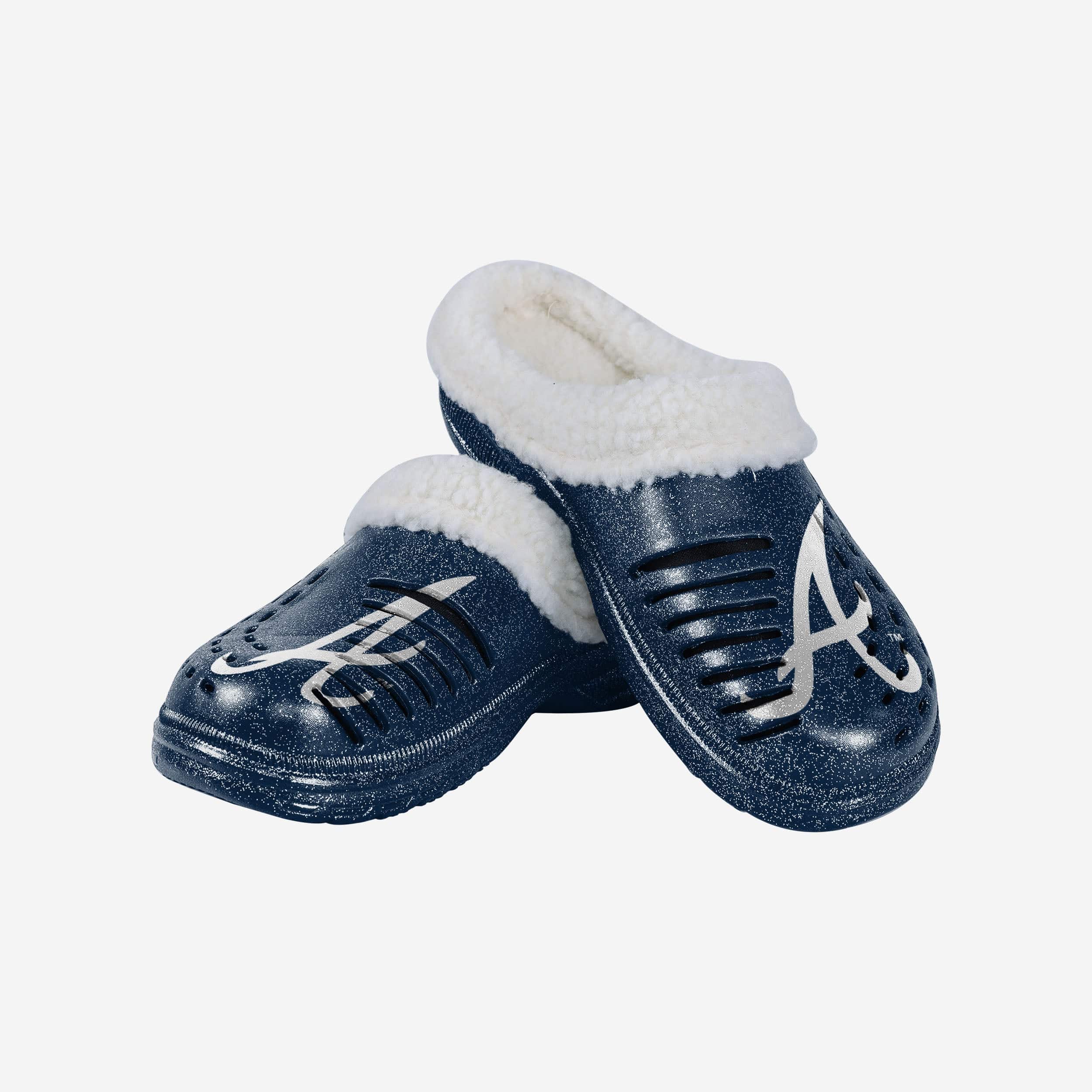 Sparkling Atlanta Braves Women's Sherpa-Lined Glitter Clogs