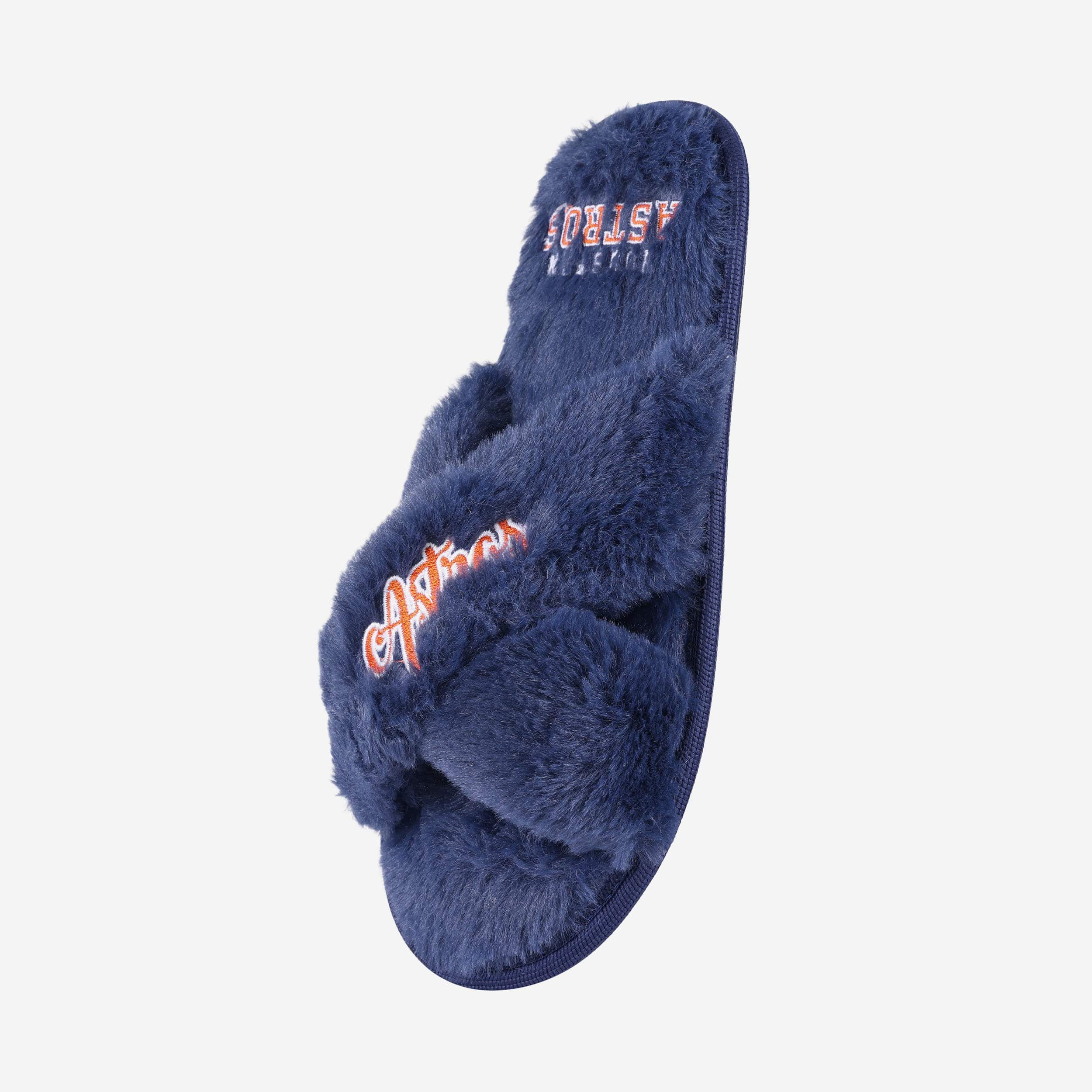 Houston Astros Women's Fuzzy Script Wordmark Fur Cross Slides - Game-Day Comfort!