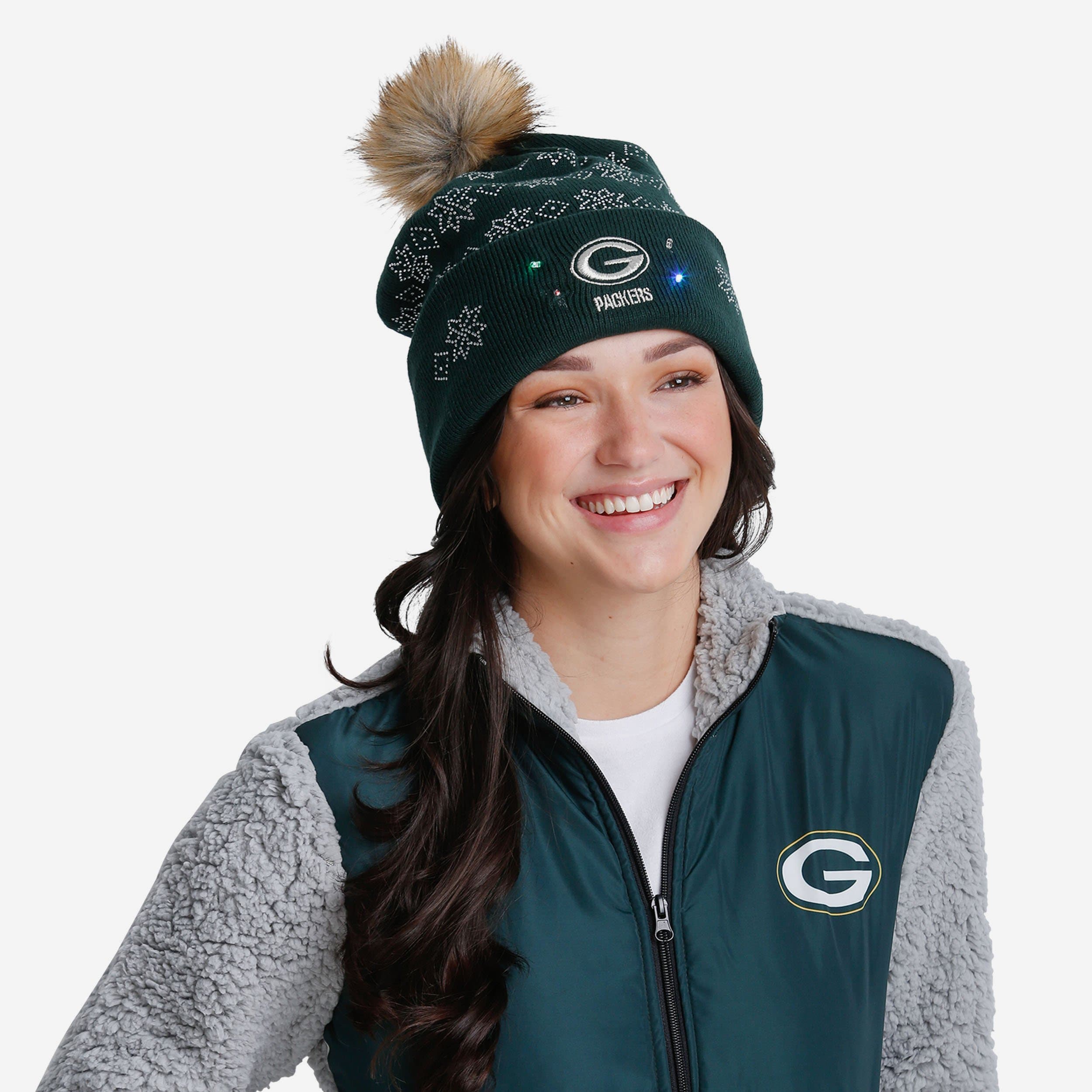 Green Bay Packers Glittering Light-Up Beanie - Show Your Team Spirit!