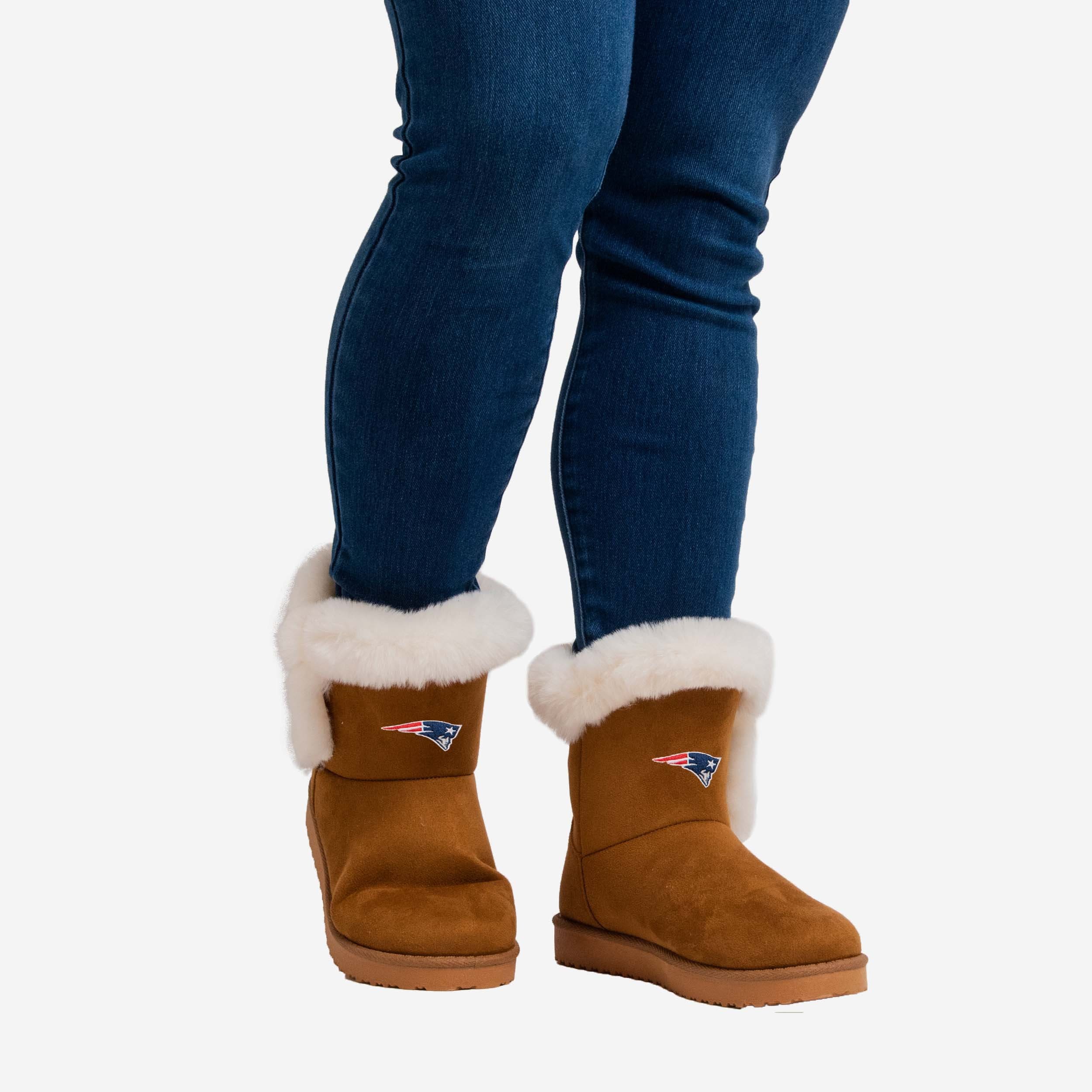 New England Patriots Women's Stylish White Fur Boots