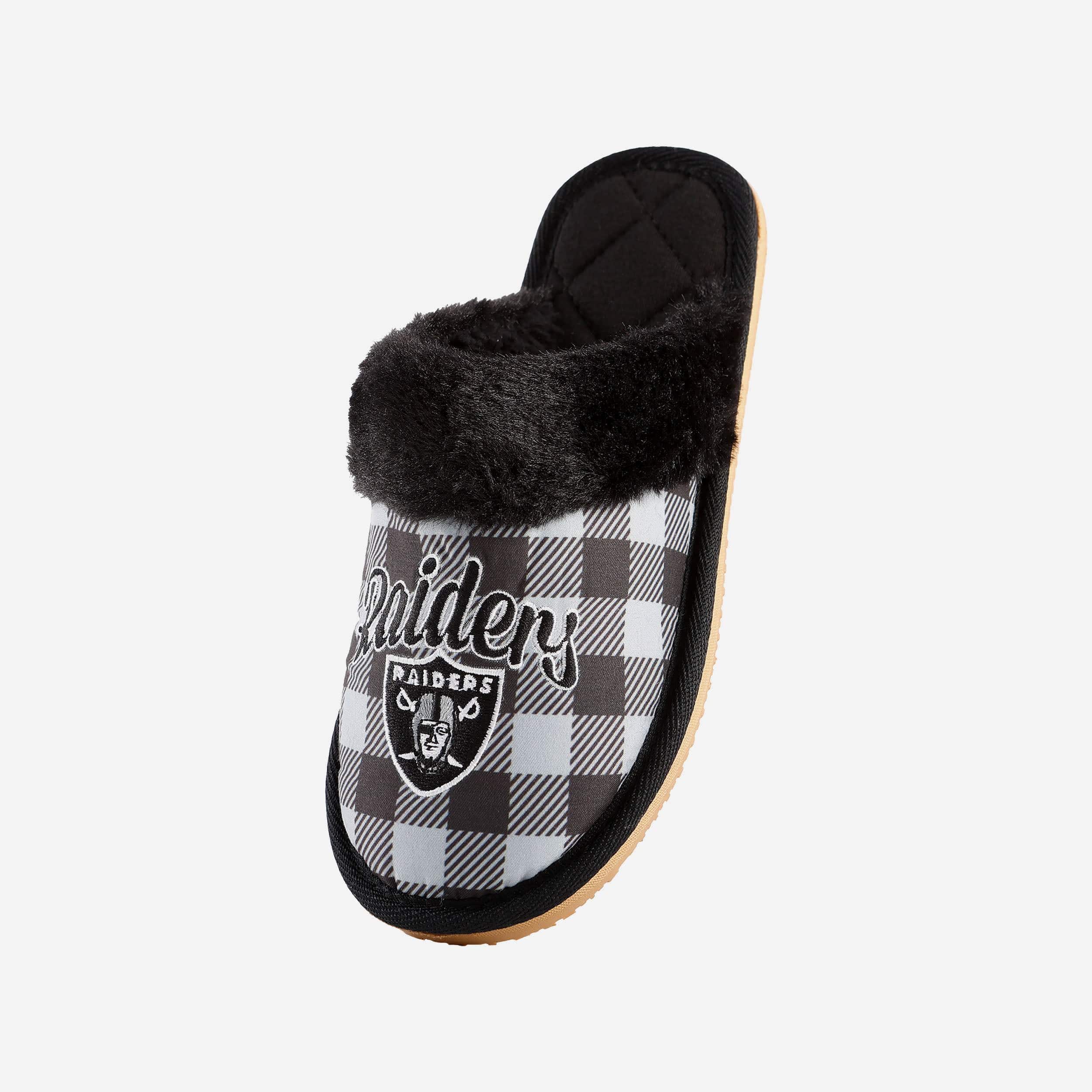 Stylish Las Vegas Raiders Women's Plaid Sherpa Mule Slippers