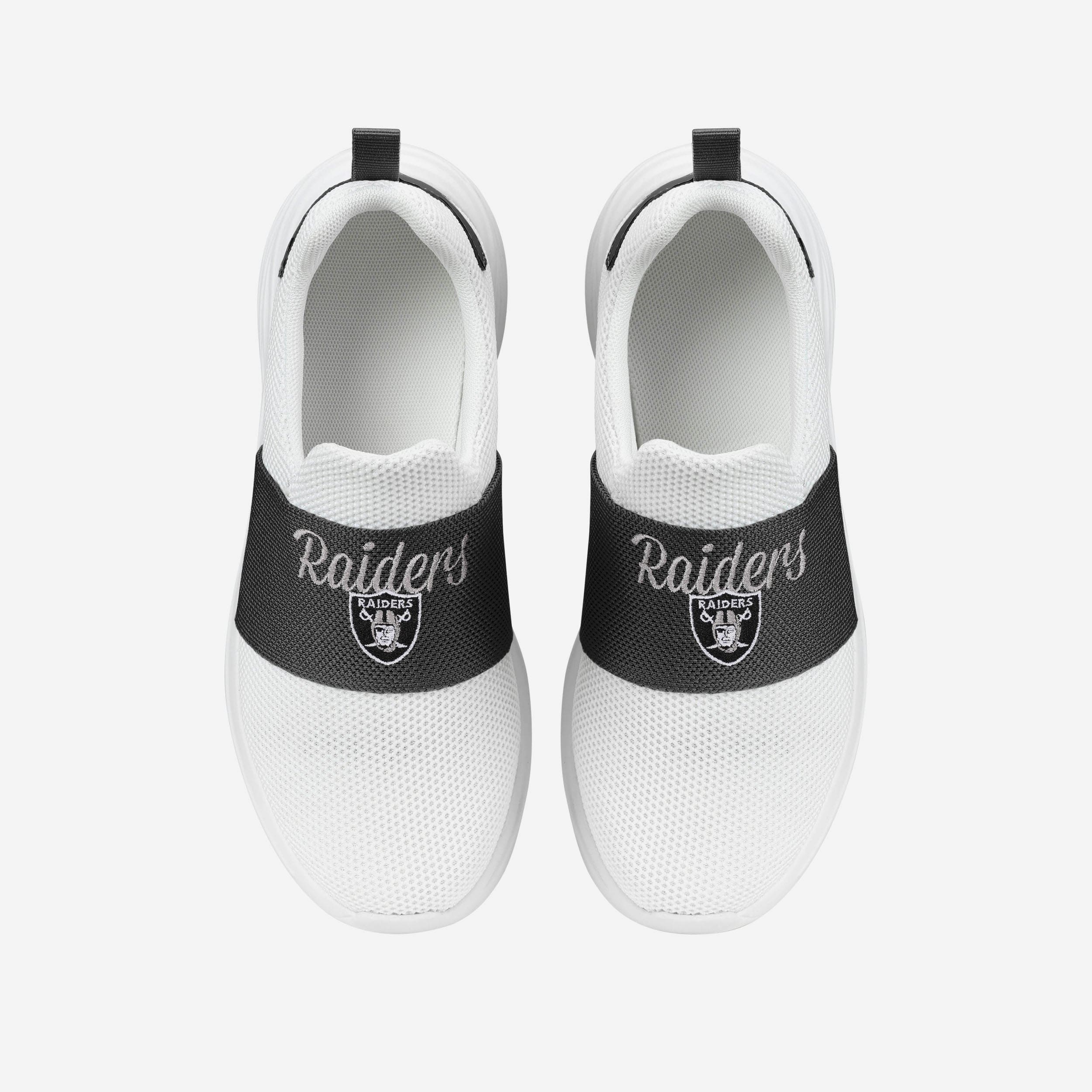 Stylish Las Vegas Raiders Women's White Slip-On Script Wordmark Sneakers
