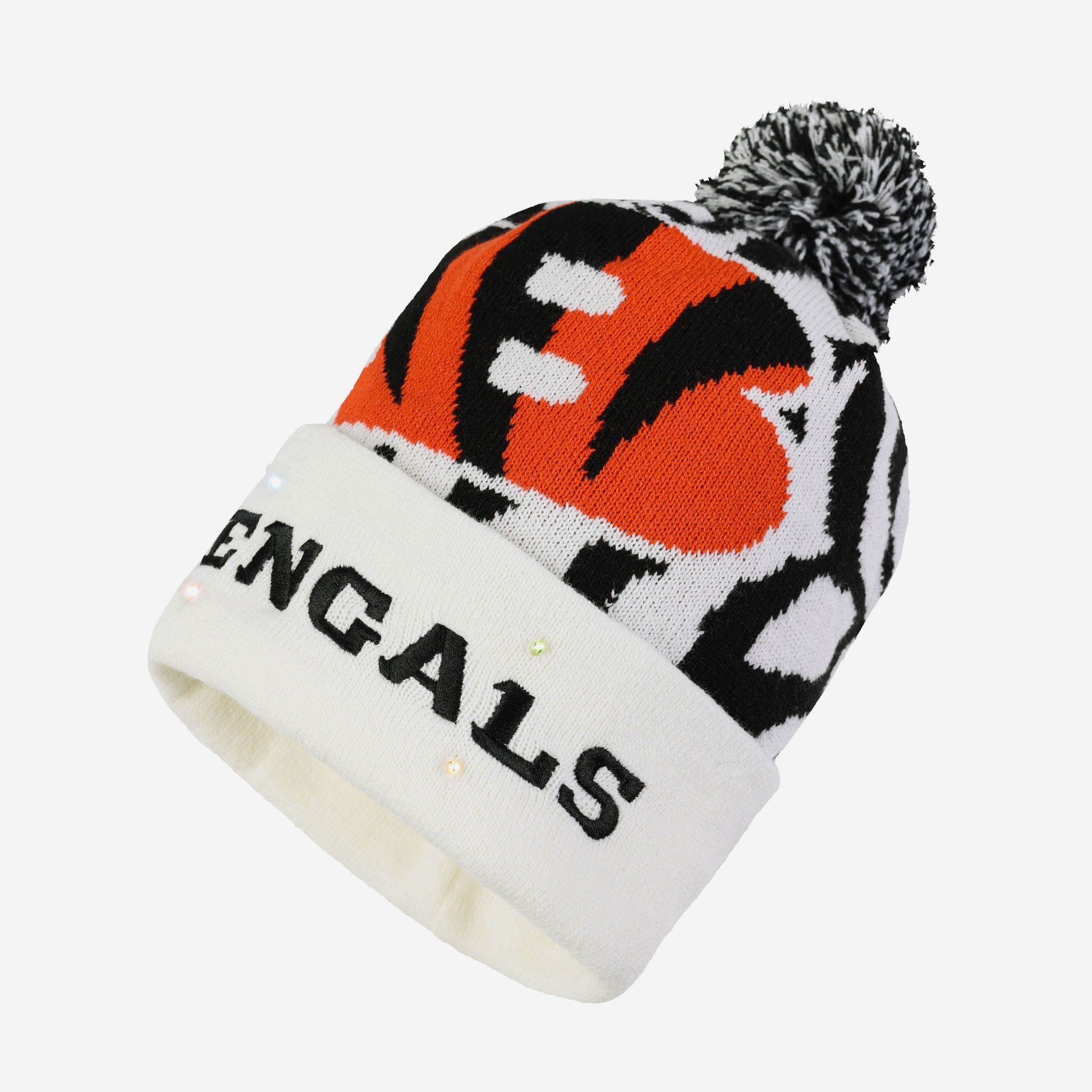 Cincinnati Bengals White Stripe Big Logo LED Lit Beanie - Light Up Your Team Spirit!