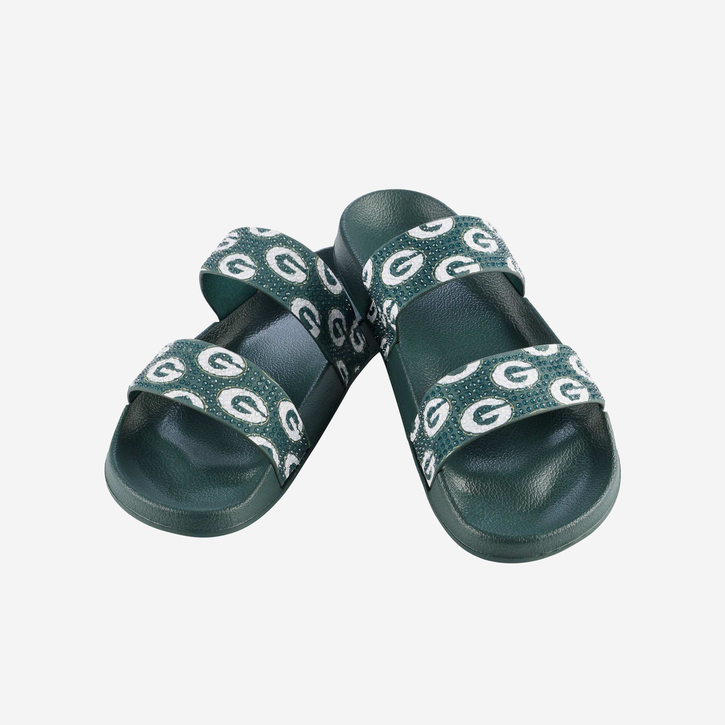 Glamorous Green Bay Packers Women's Double Strap Shimmer Sandals