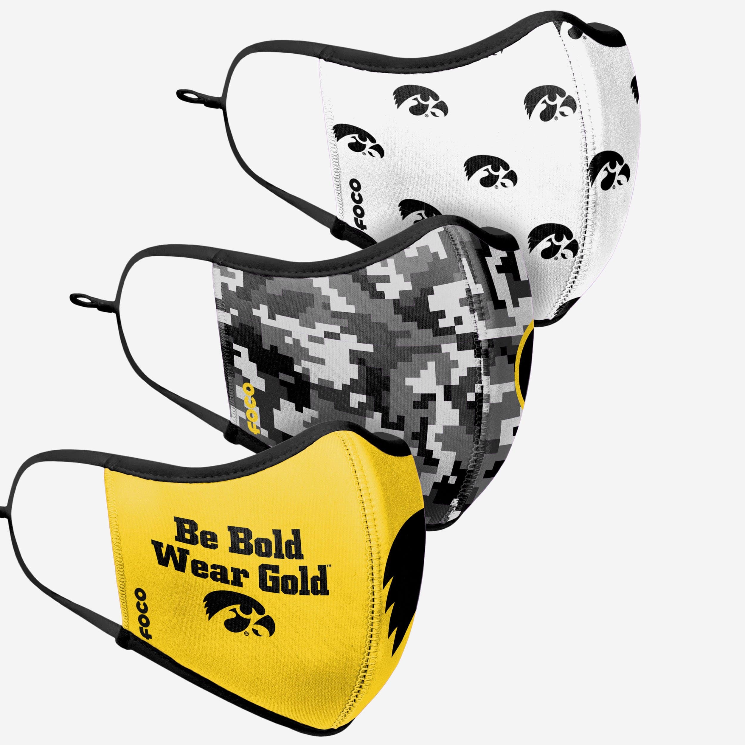 Iowa Hawkeyes 3-Pack Thematic Sports Face Covers - Show Your Team Spirit!