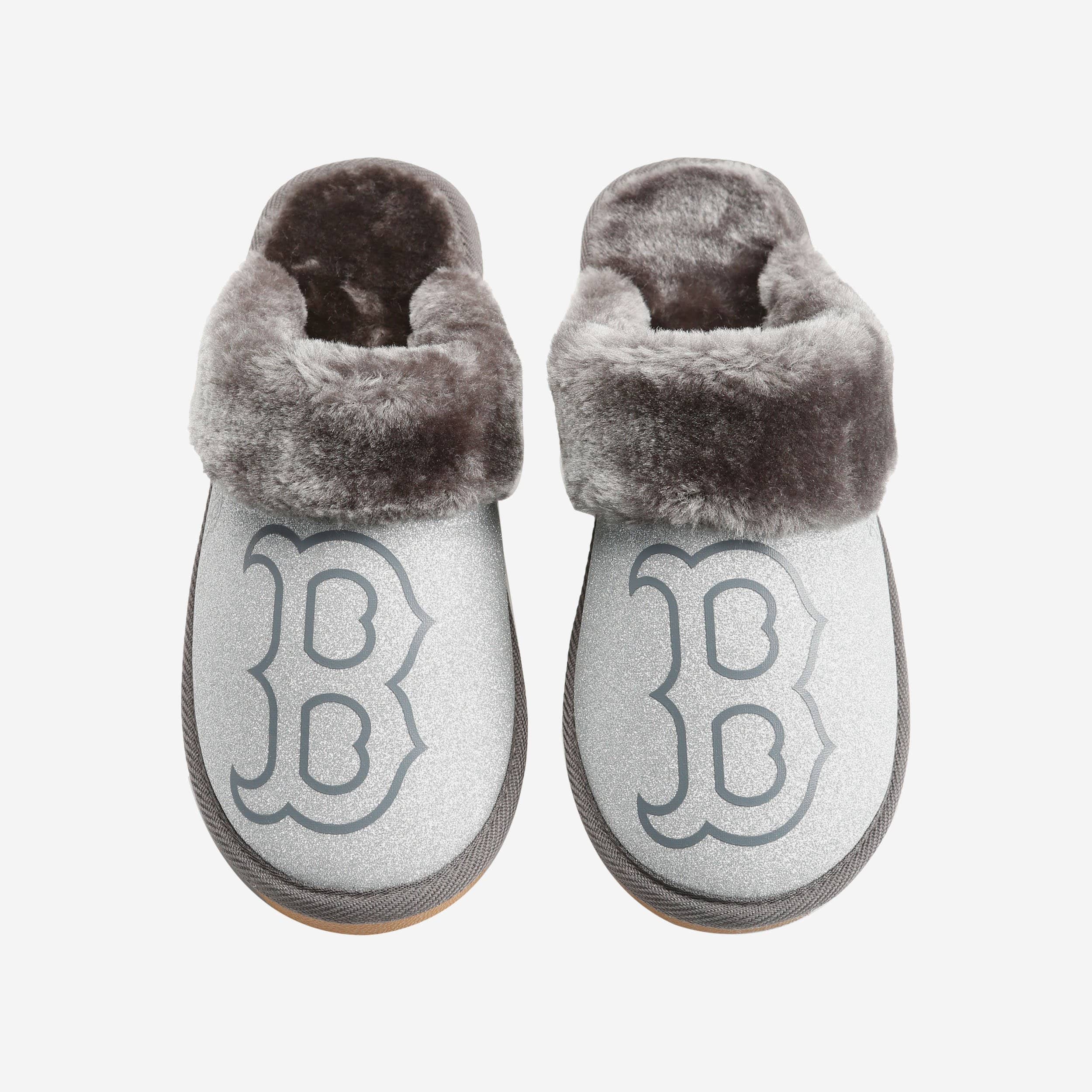 Sparkling Boston Red Sox Women's Open-Back Fur Moccasin Slippers