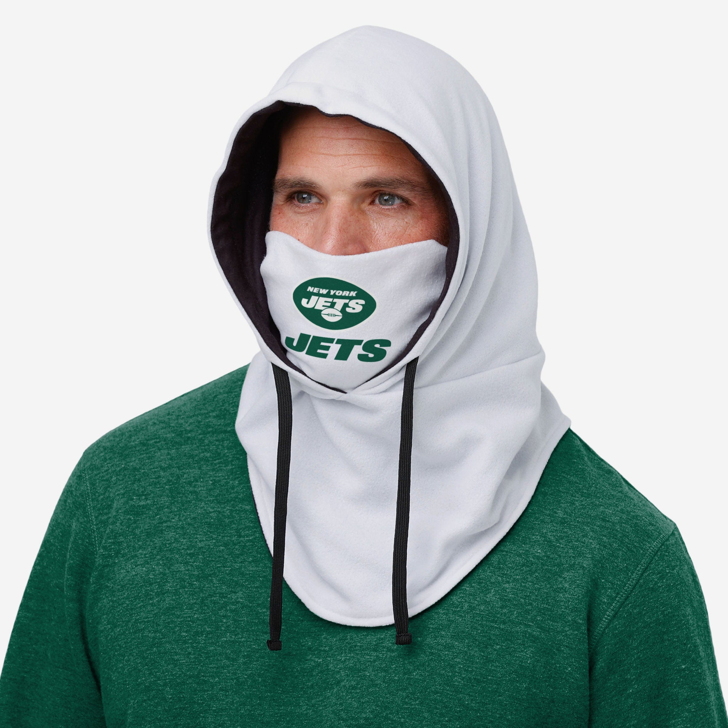 New York Jets White Drawstring Hooded Gaiter - Your Must - Have Winter Gear