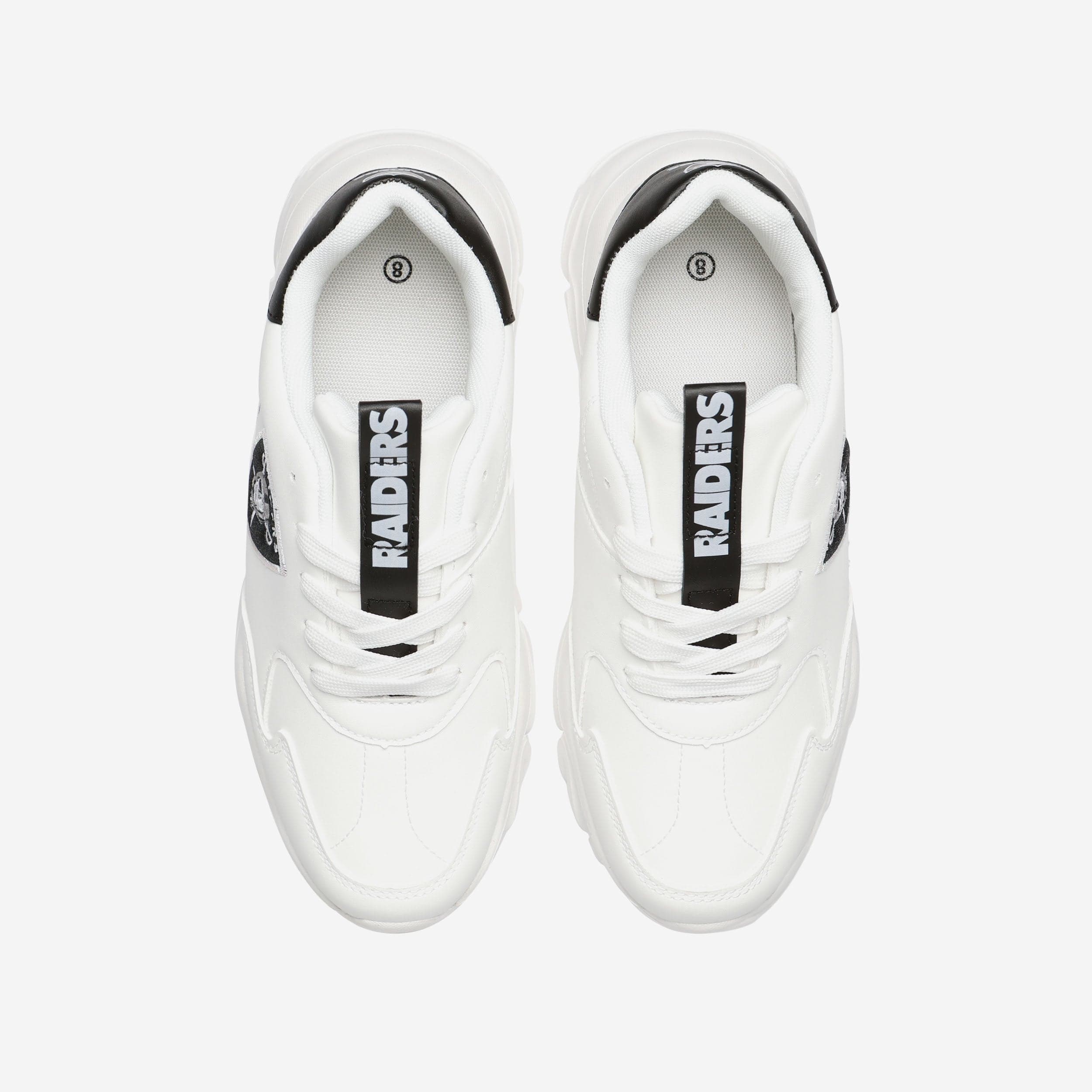 Las Vegas Raiders Women's Glittery Vintage White Chunky Sneakers - Show Your Team Spirit!
