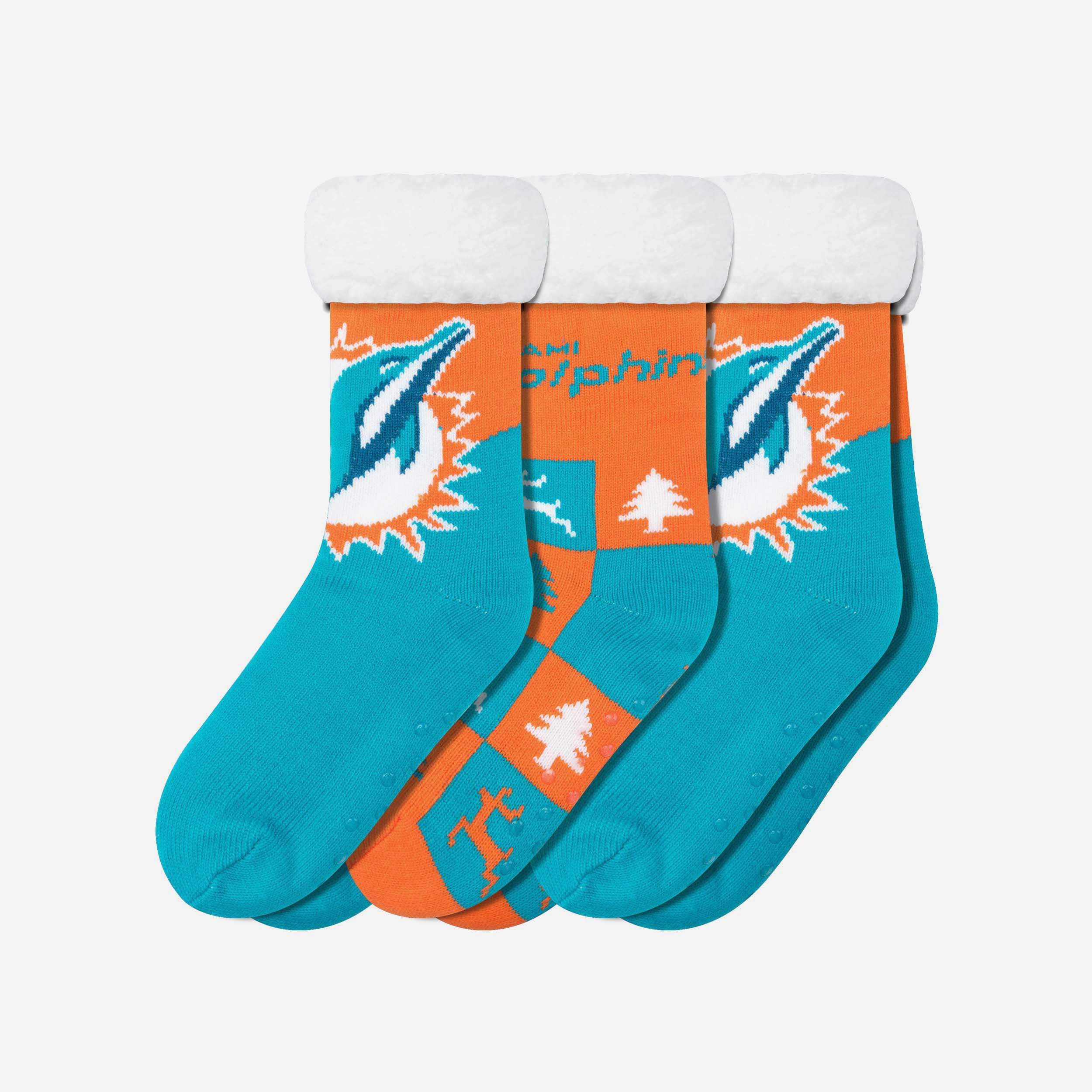 Miami Dolphins Women's 3-Pack Fan Footy Slipper Socks - Keep Your Feet Toasty!