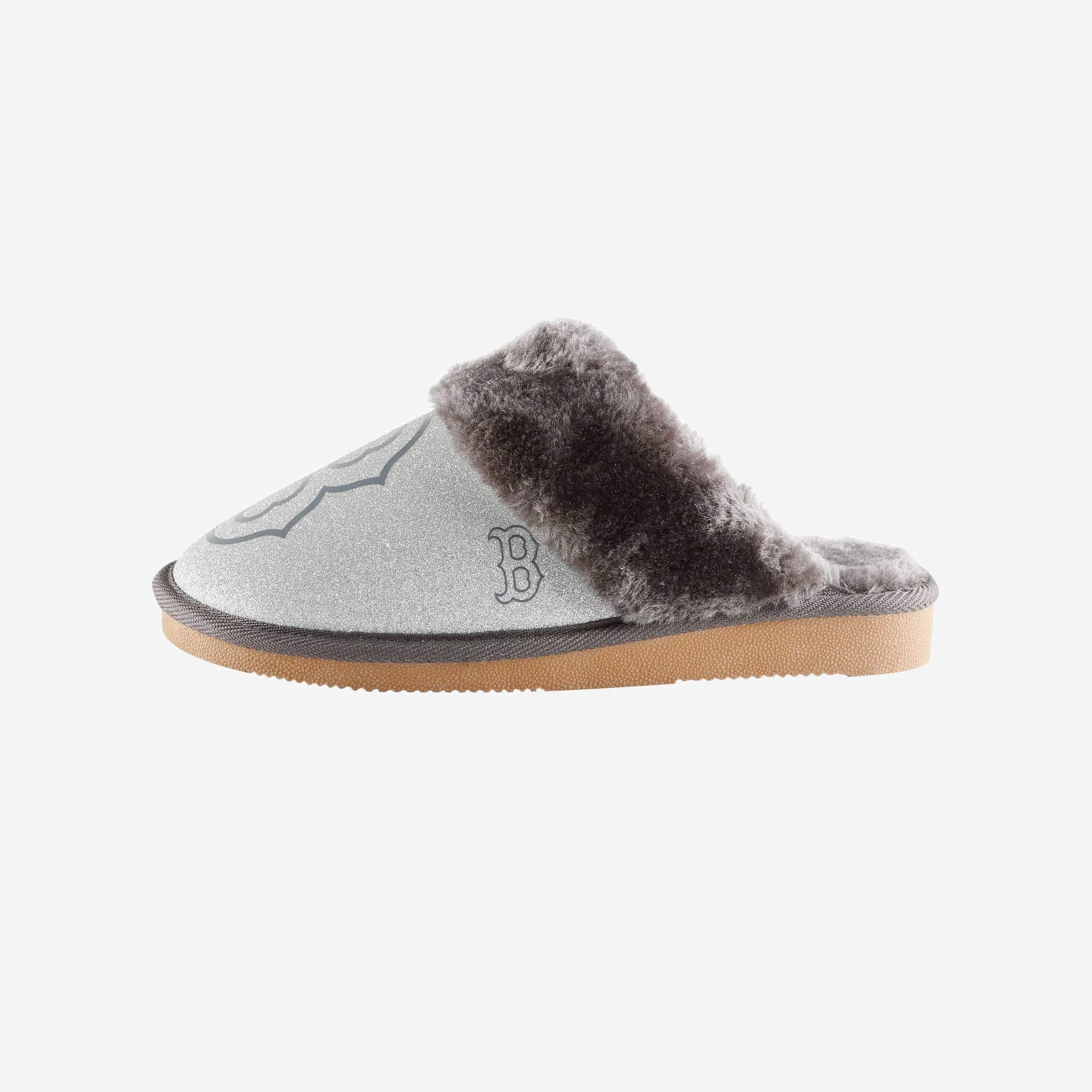 Sparkling Boston Red Sox Women's Open-Back Fur Moccasin Slippers