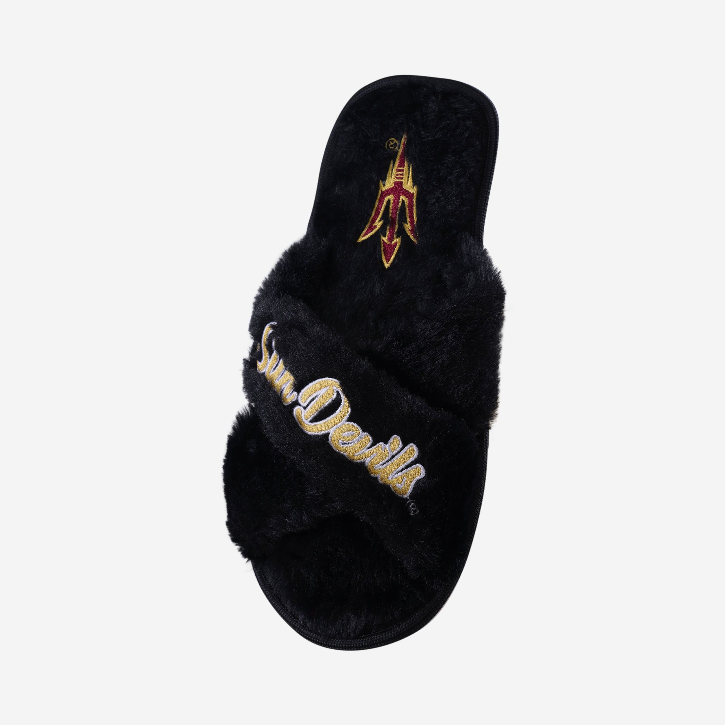 Arizona State Sun Devils Women's Fuzzy Script Wordmark Fur Cross Slides - Show Your Team Spirit!