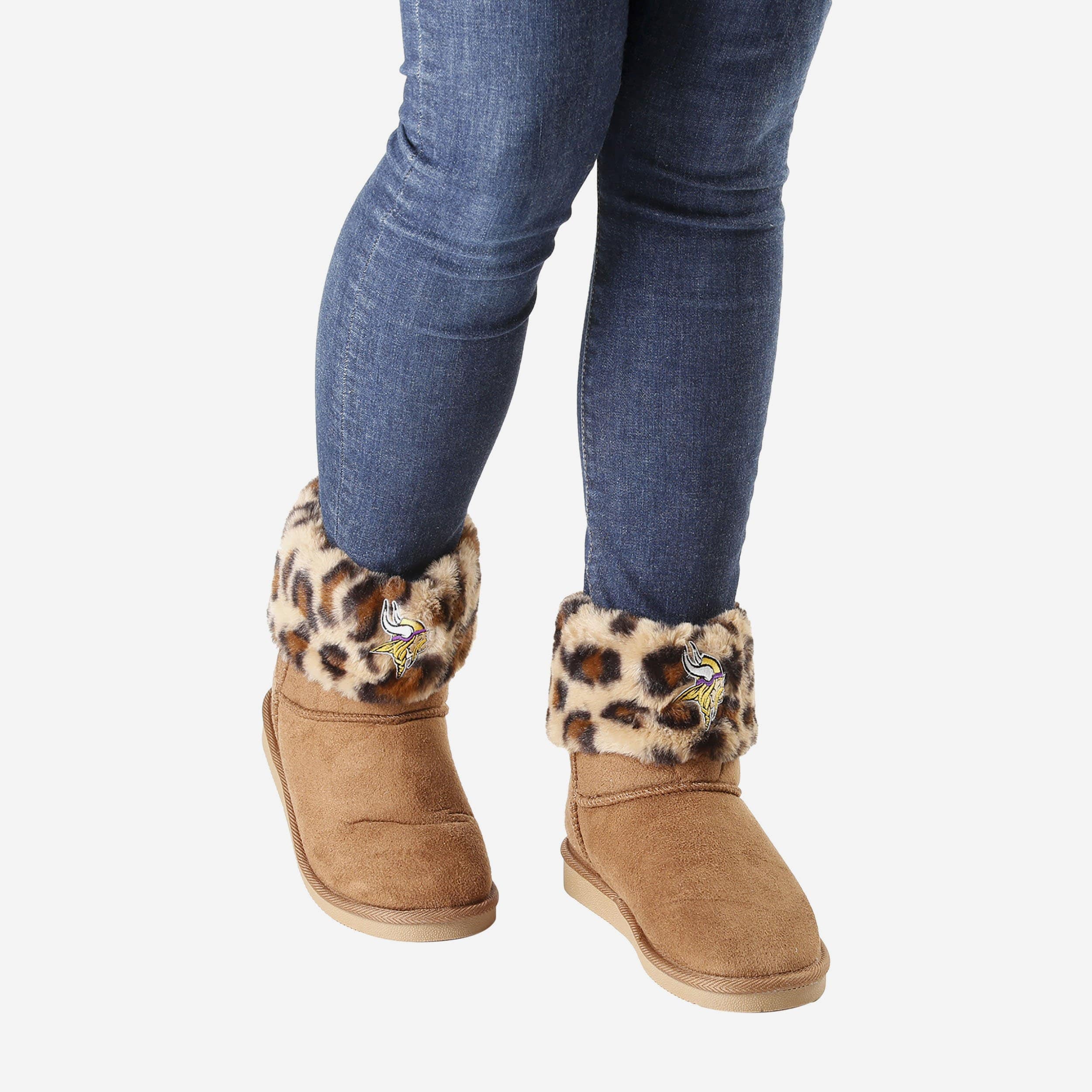 Minnesota Vikings Women's Cheetah Fur Fashion Boots
