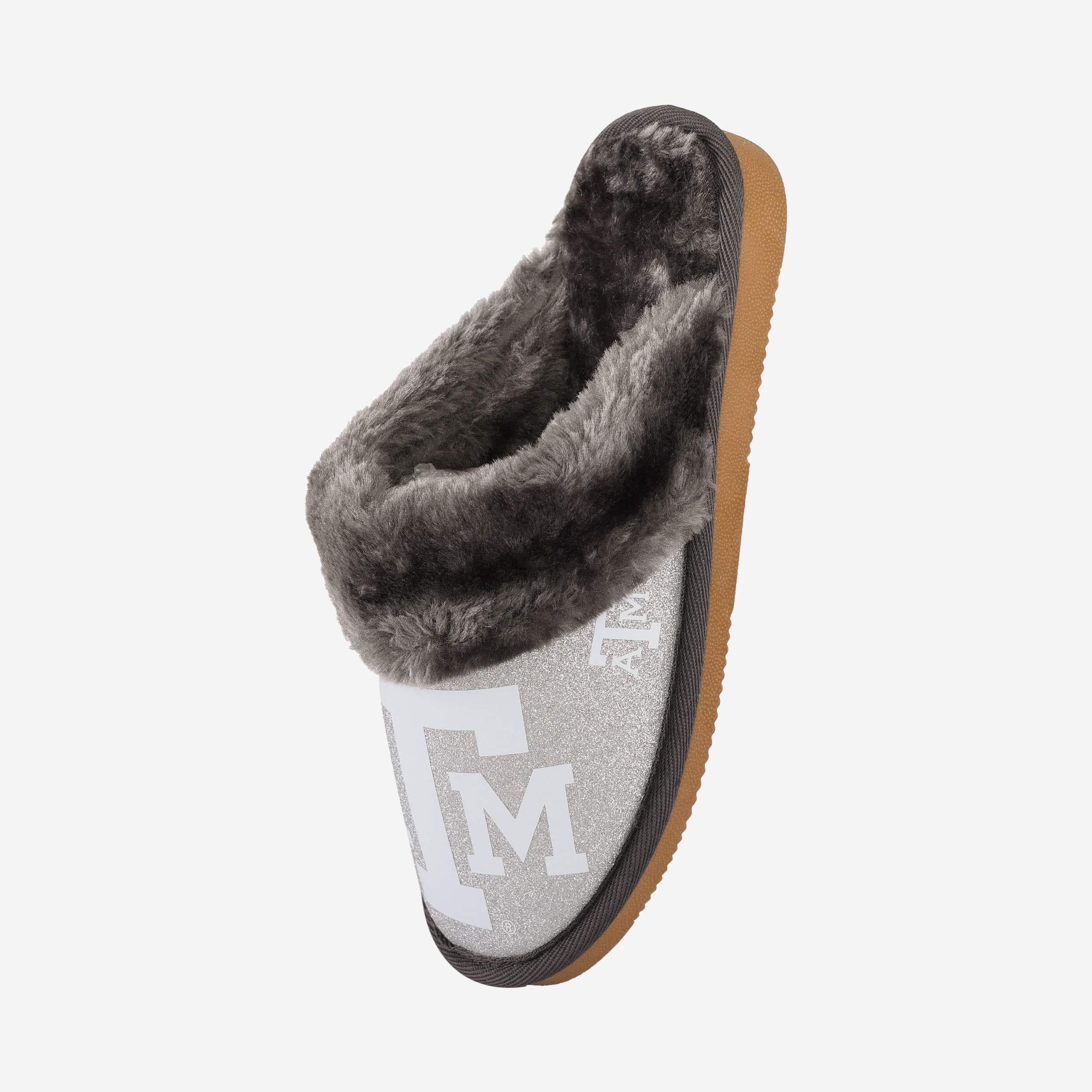 Texas A&M Aggies Women's Glittery Open-Back Fur Moccasin Slippers - Show Your Team Spirit!