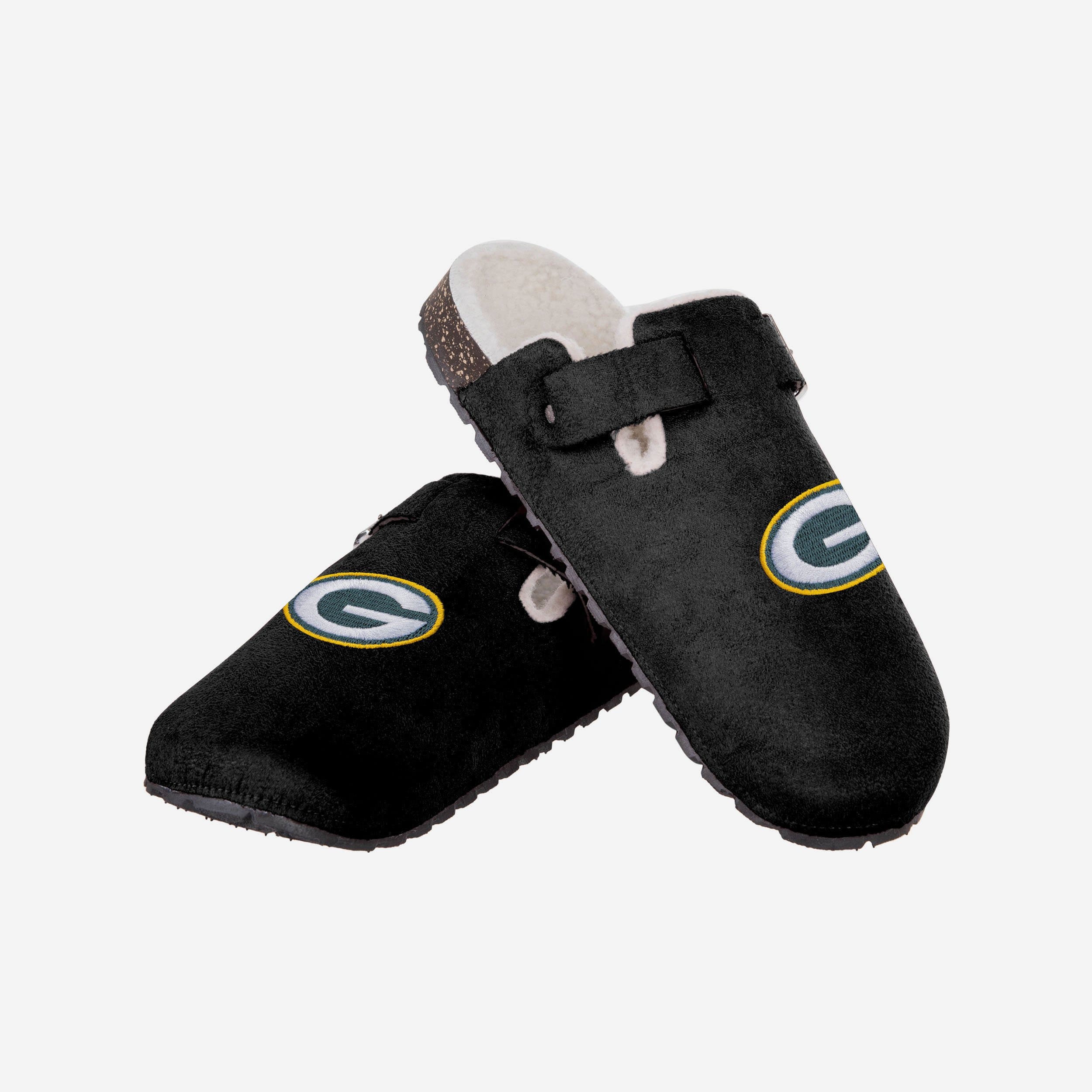 Green Bay Packers Women's Stylish Fur Buckle Clog Slippers
