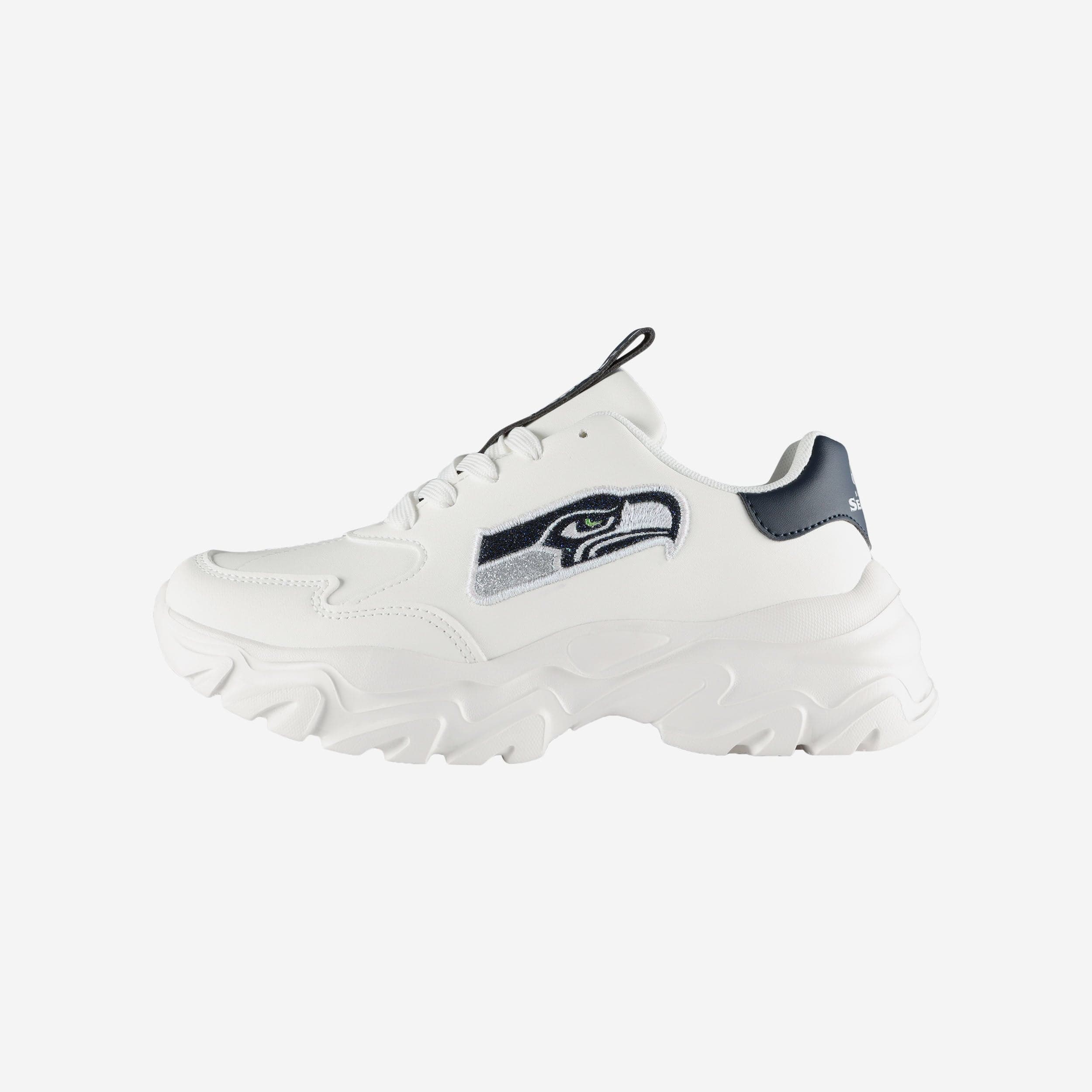 Seattle Seahawks Women's Glittery Vintage White Chunky Sneakers: Show Your Team Spirit!