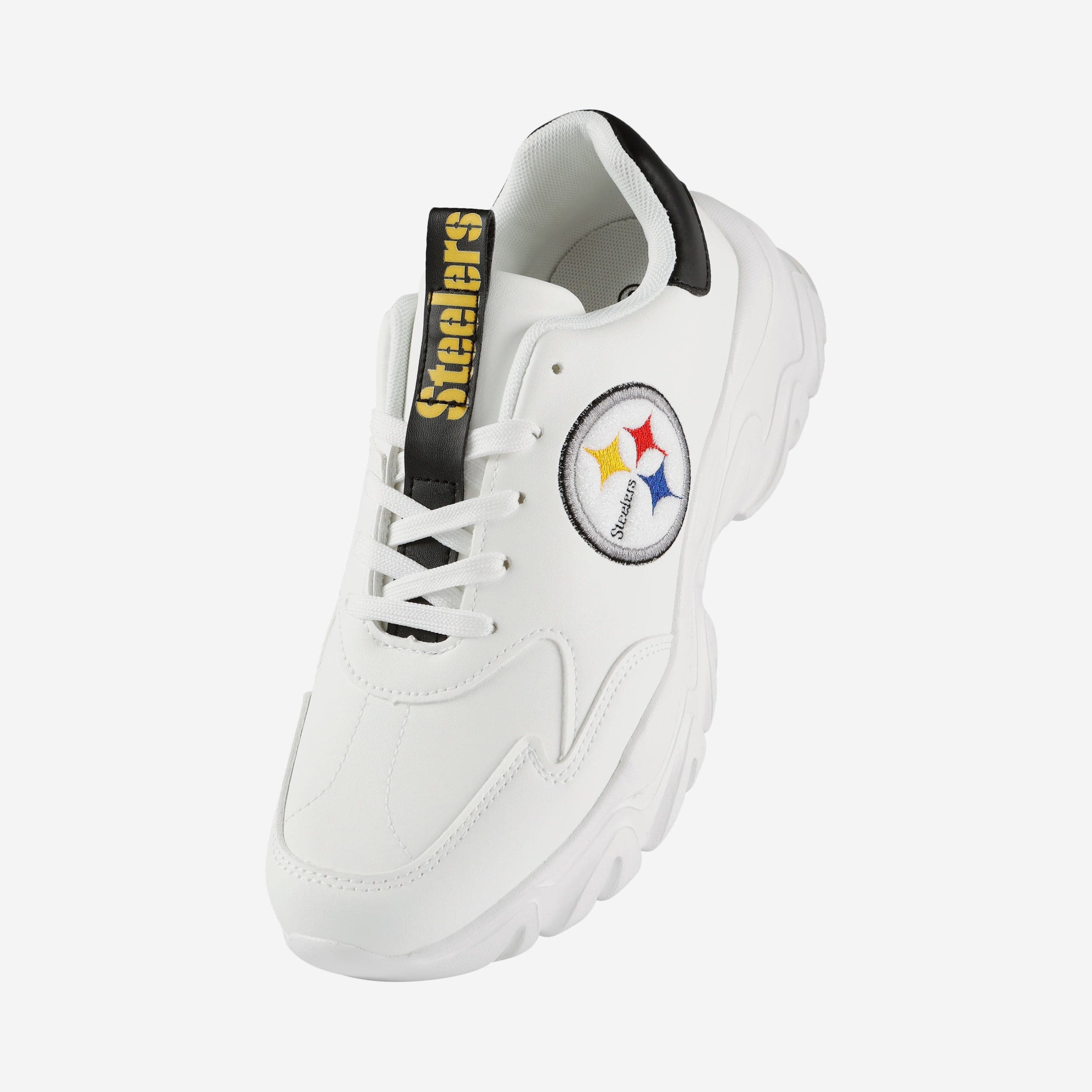 Glamorous Pittsburgh Steelers Women's Vintage White Glitter Big Logo Chunky Sneakers