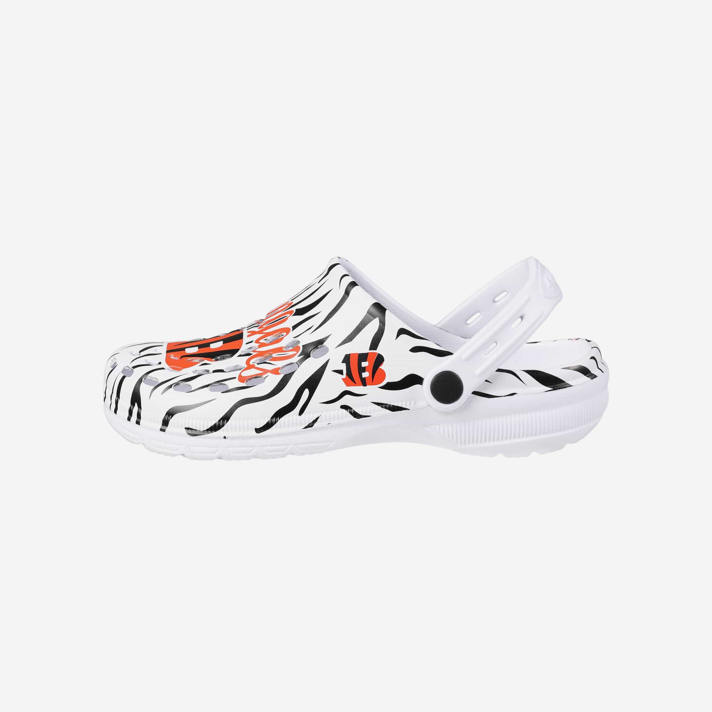 Get Your Style On! Cincinnati Bengals Women's White Stripe Strappy Clogs