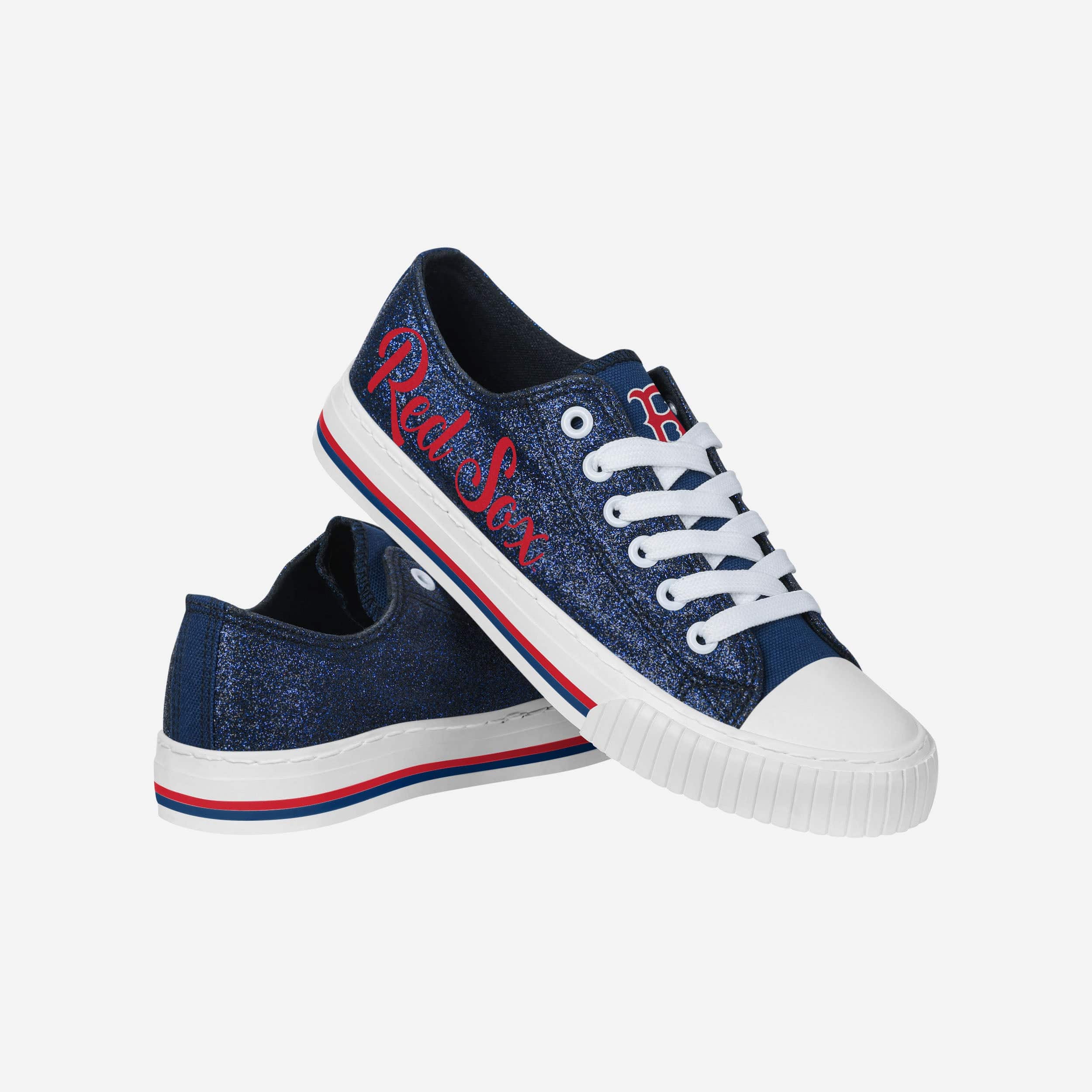 Sparkling Boston Red Sox Women's Glitter Low-Top Canvas Shoes