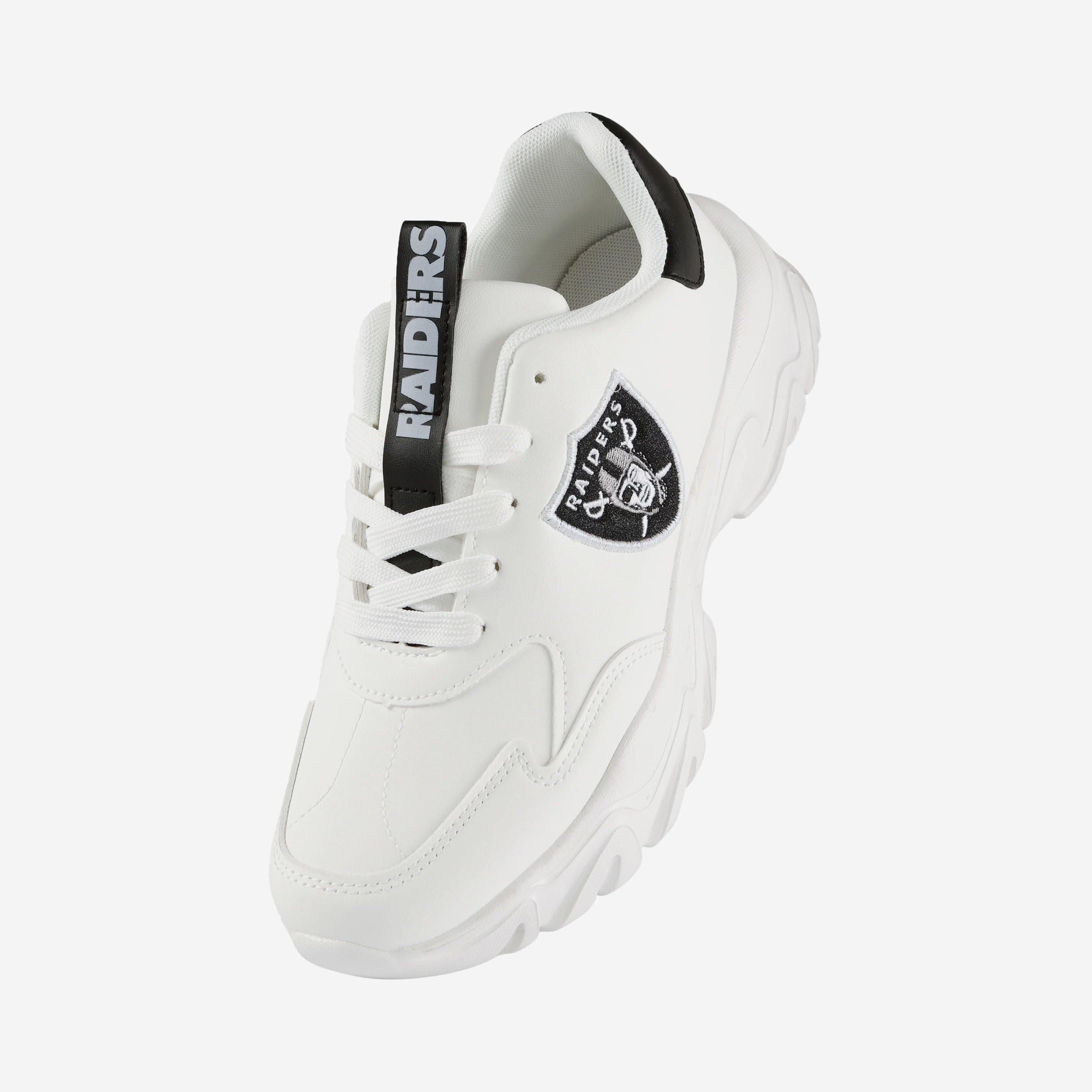 Las Vegas Raiders Women's Glittery Vintage White Chunky Sneakers - Show Your Team Spirit!