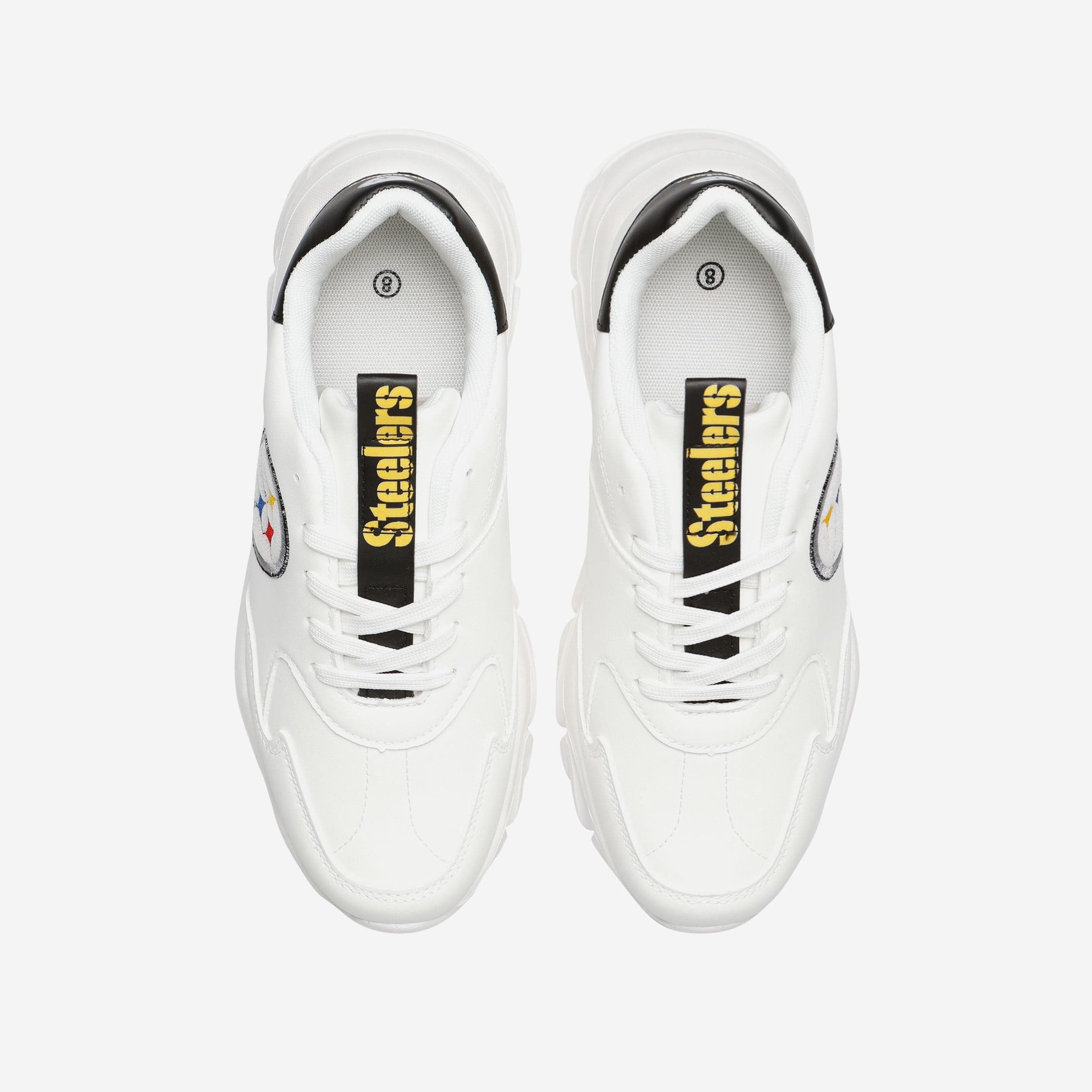 Glamorous Pittsburgh Steelers Women's Vintage White Glitter Big Logo Chunky Sneakers