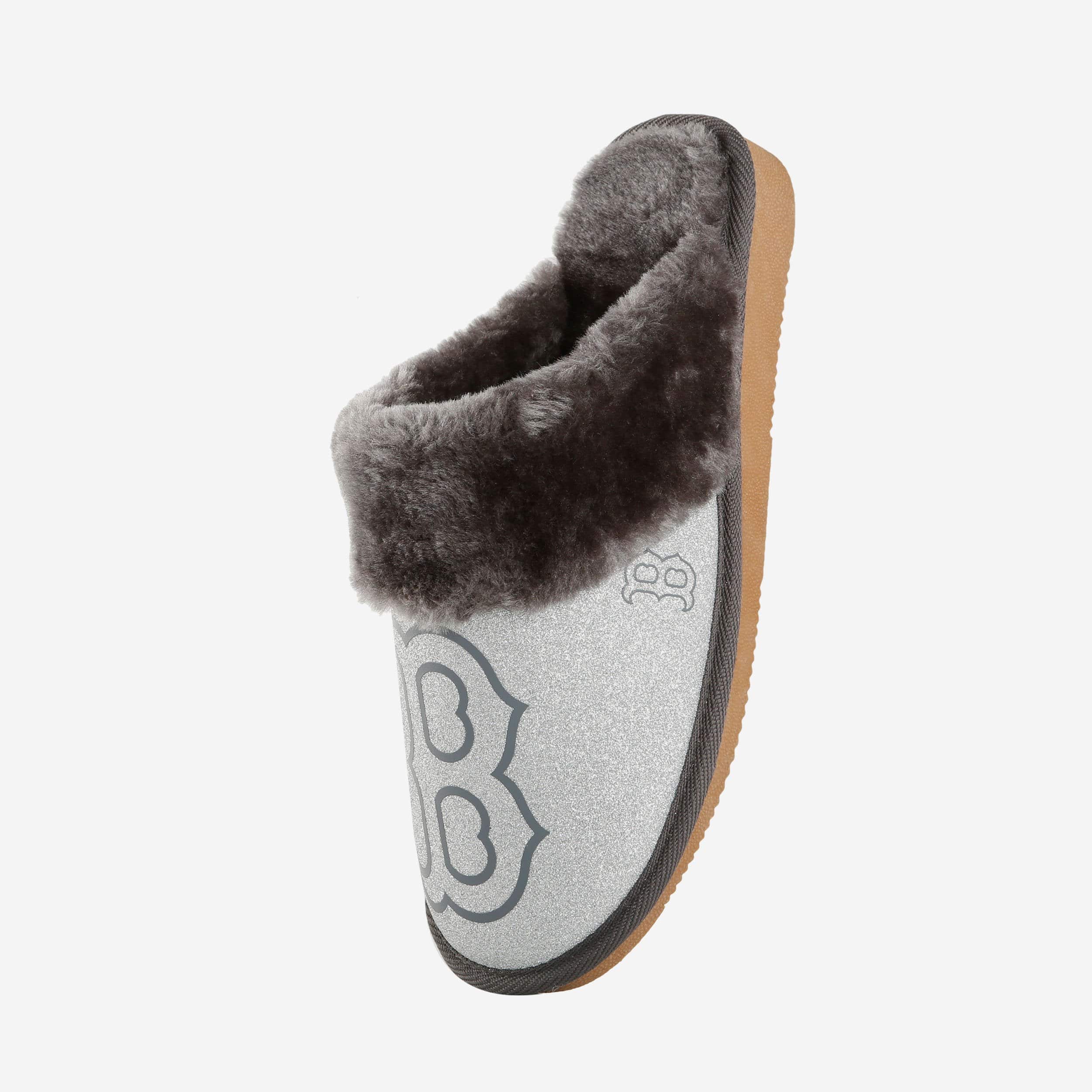 Sparkling Boston Red Sox Women's Open-Back Fur Moccasin Slippers