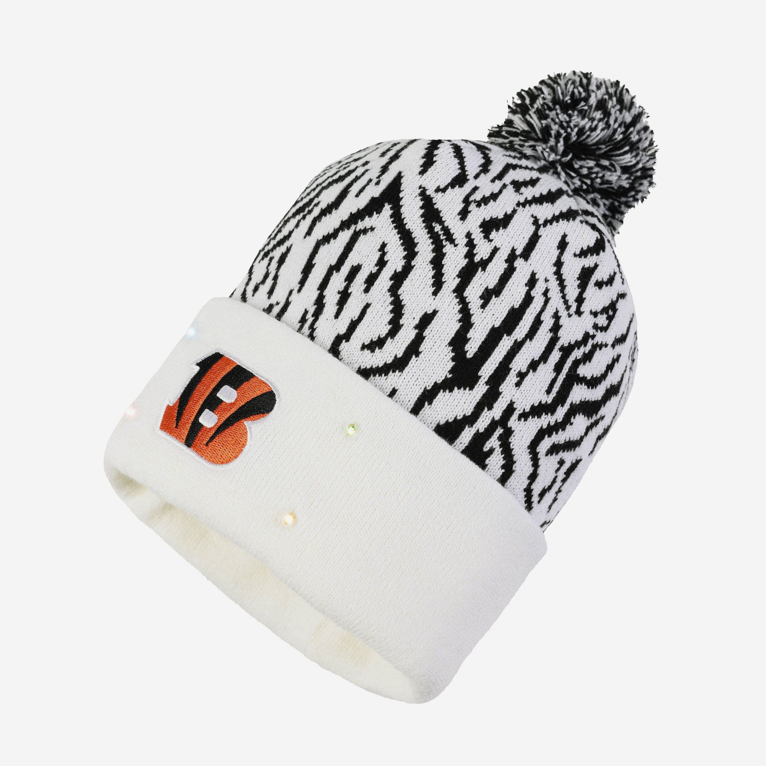 Cincinnati Bengals White Stripe LED Light-Up Beanie: Light Up Your Game!