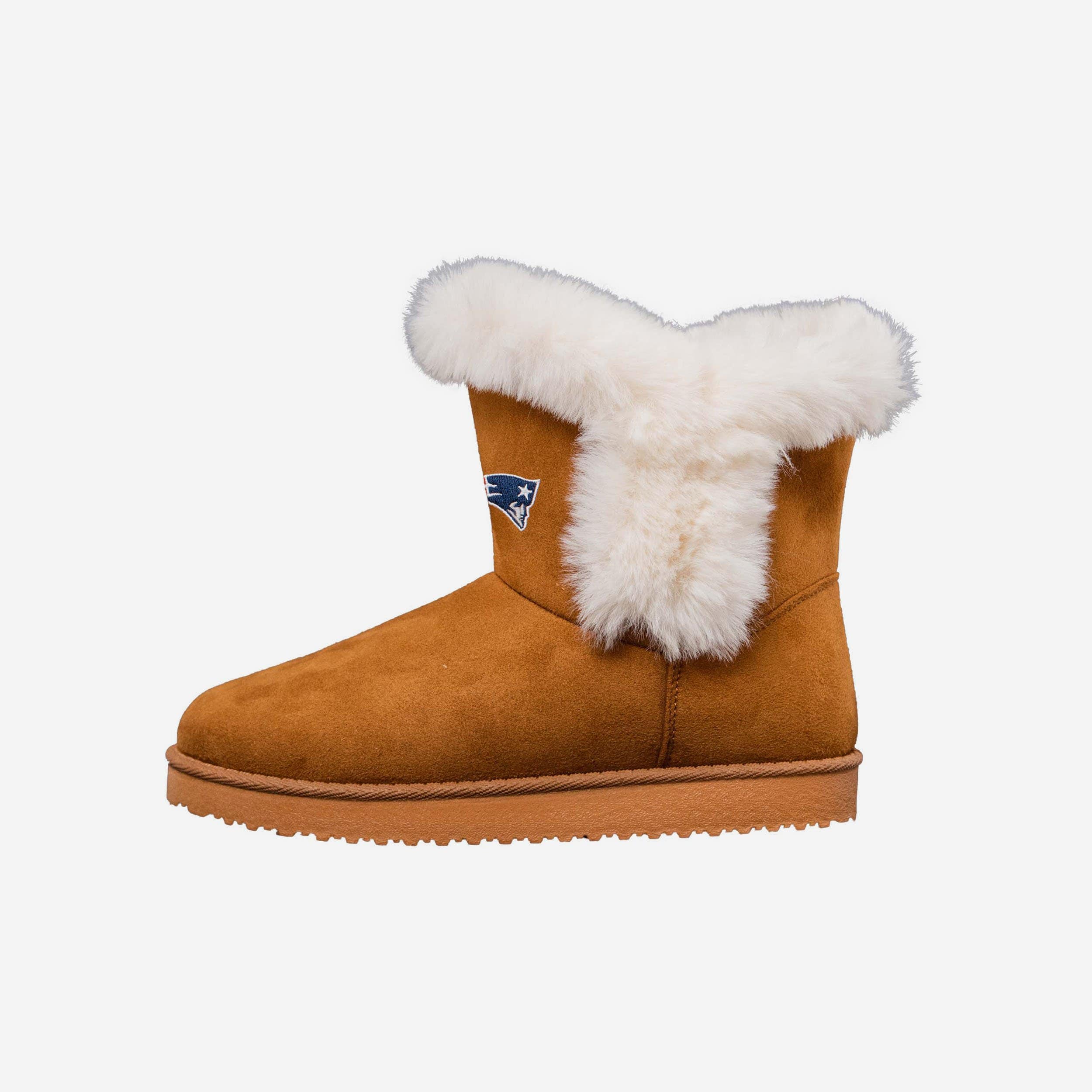 New England Patriots Women's Stylish White Fur Boots