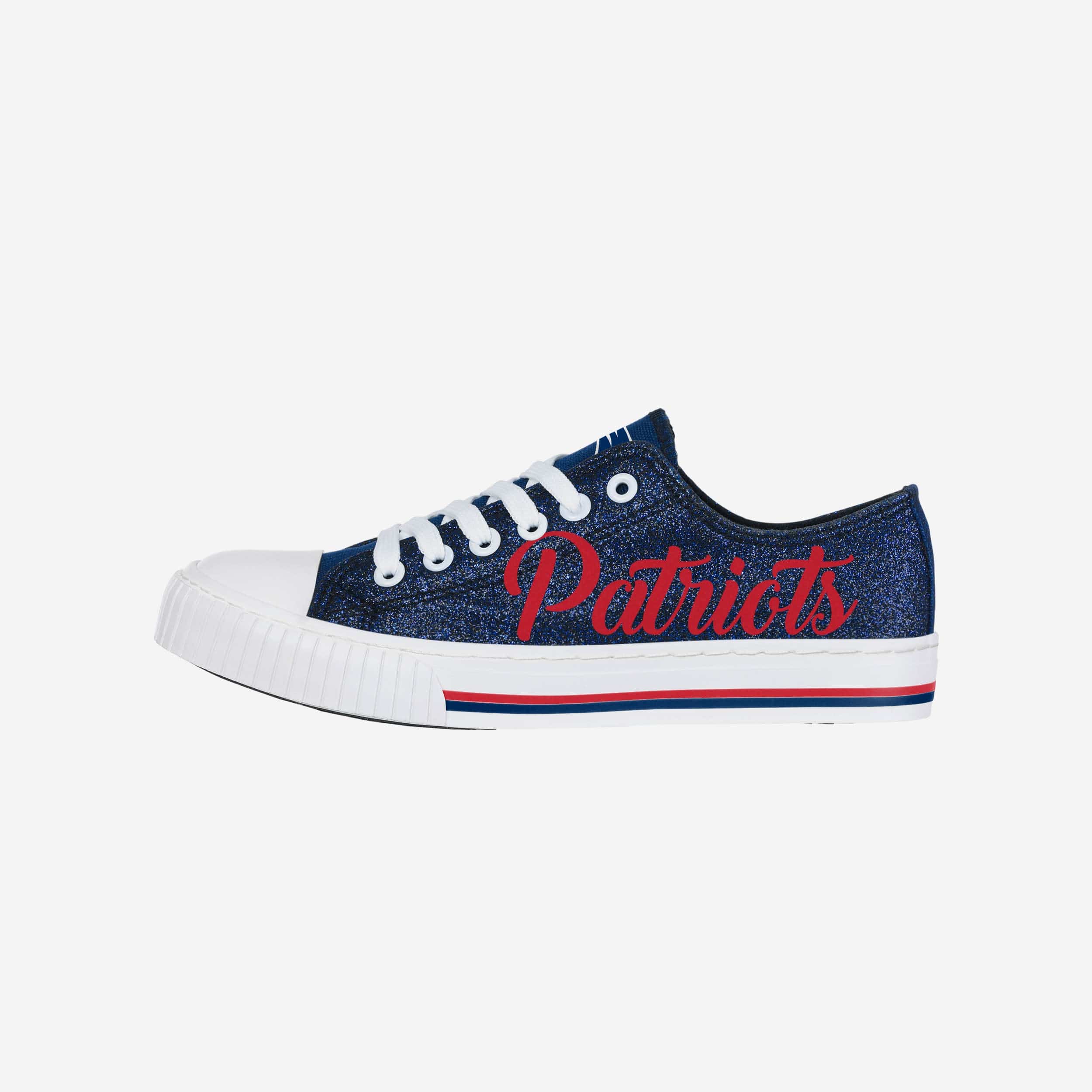 Sparkling New England Patriots Women's Low-Top Glitter Canvas Shoes