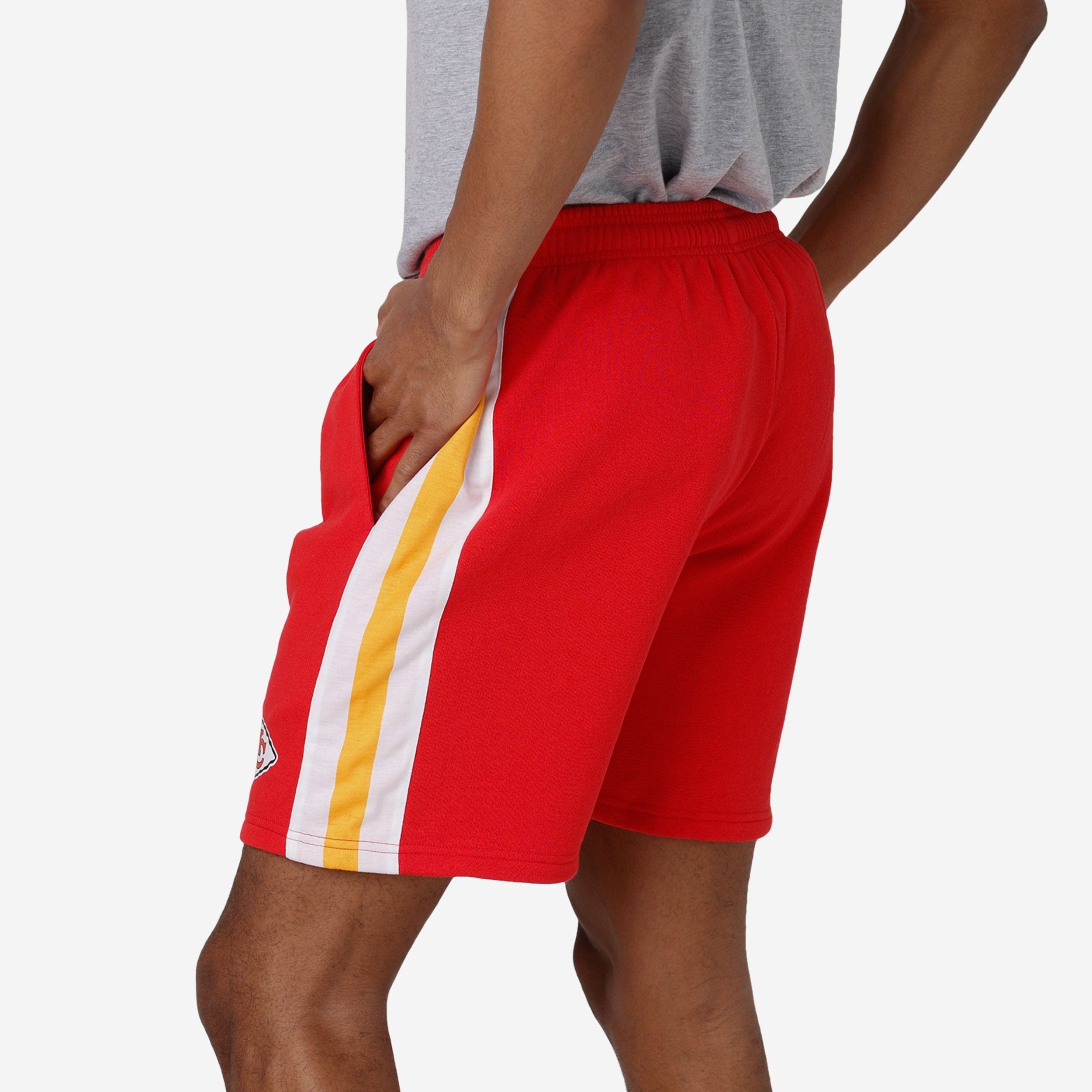 Exciting Kansas City Chiefs Side Stripe Fleece Shorts - Show Your Team Spirit!