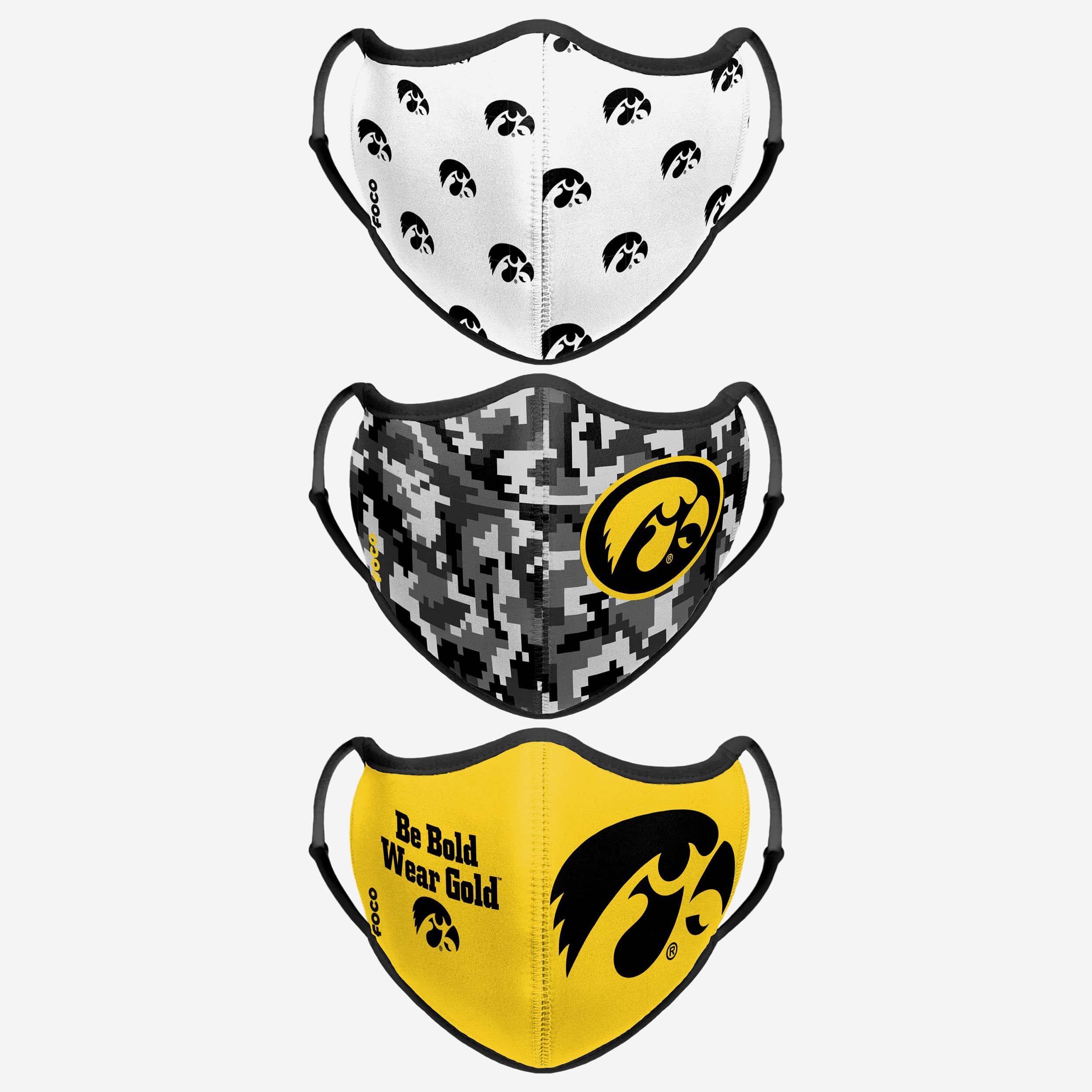 Iowa Hawkeyes 3-Pack Thematic Sports Face Covers - Show Your Team Spirit!