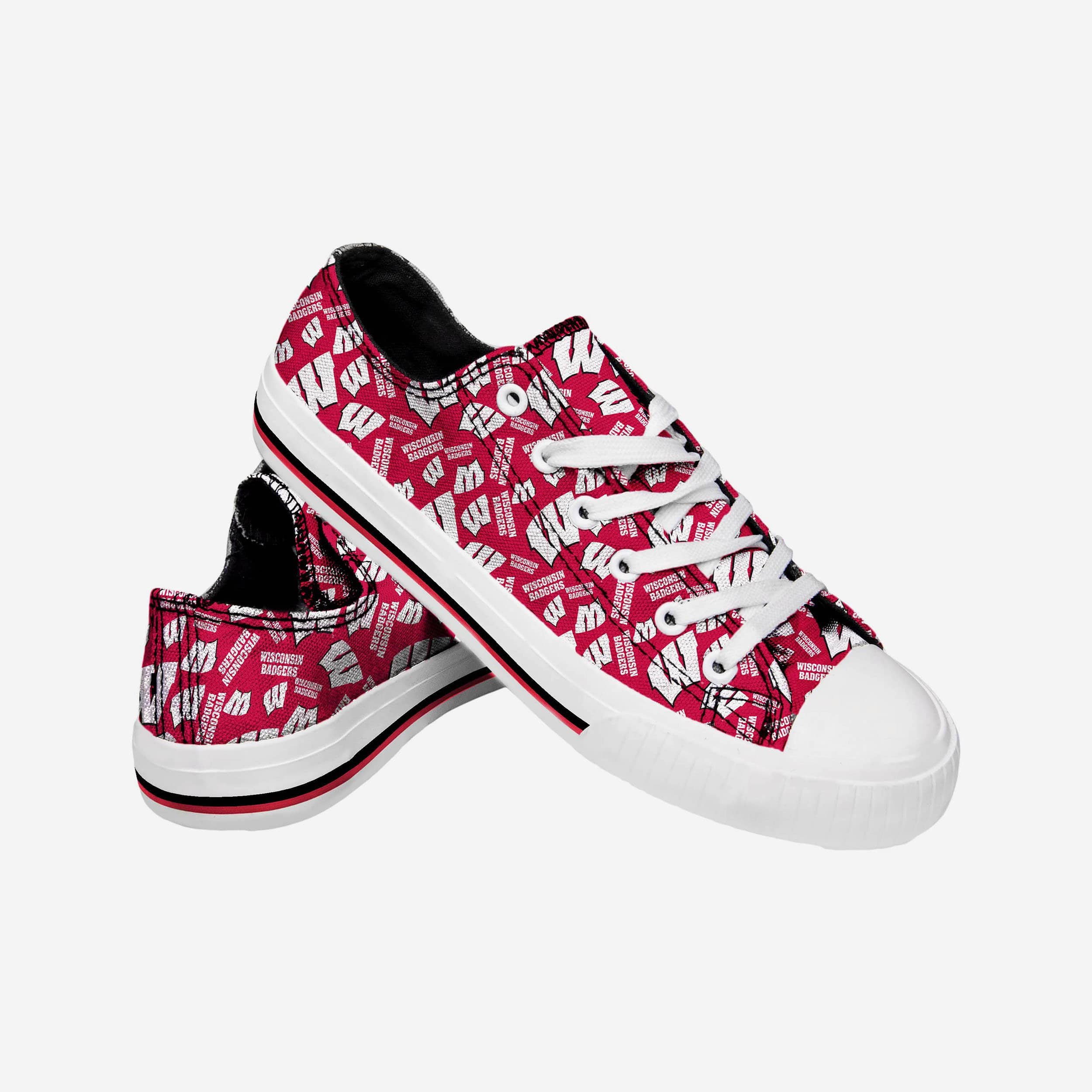 Wisconsin Badgers Women's Stylish Low-Top Repeat Print Canvas Shoes