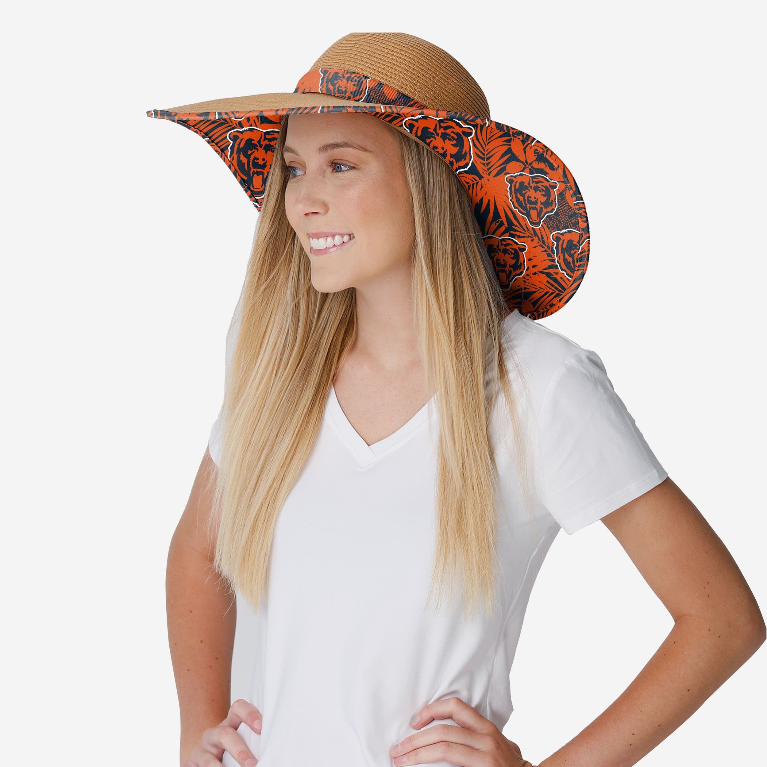 Hot! Chicago Bears Women's Floral Straw Hat for Summer Fans