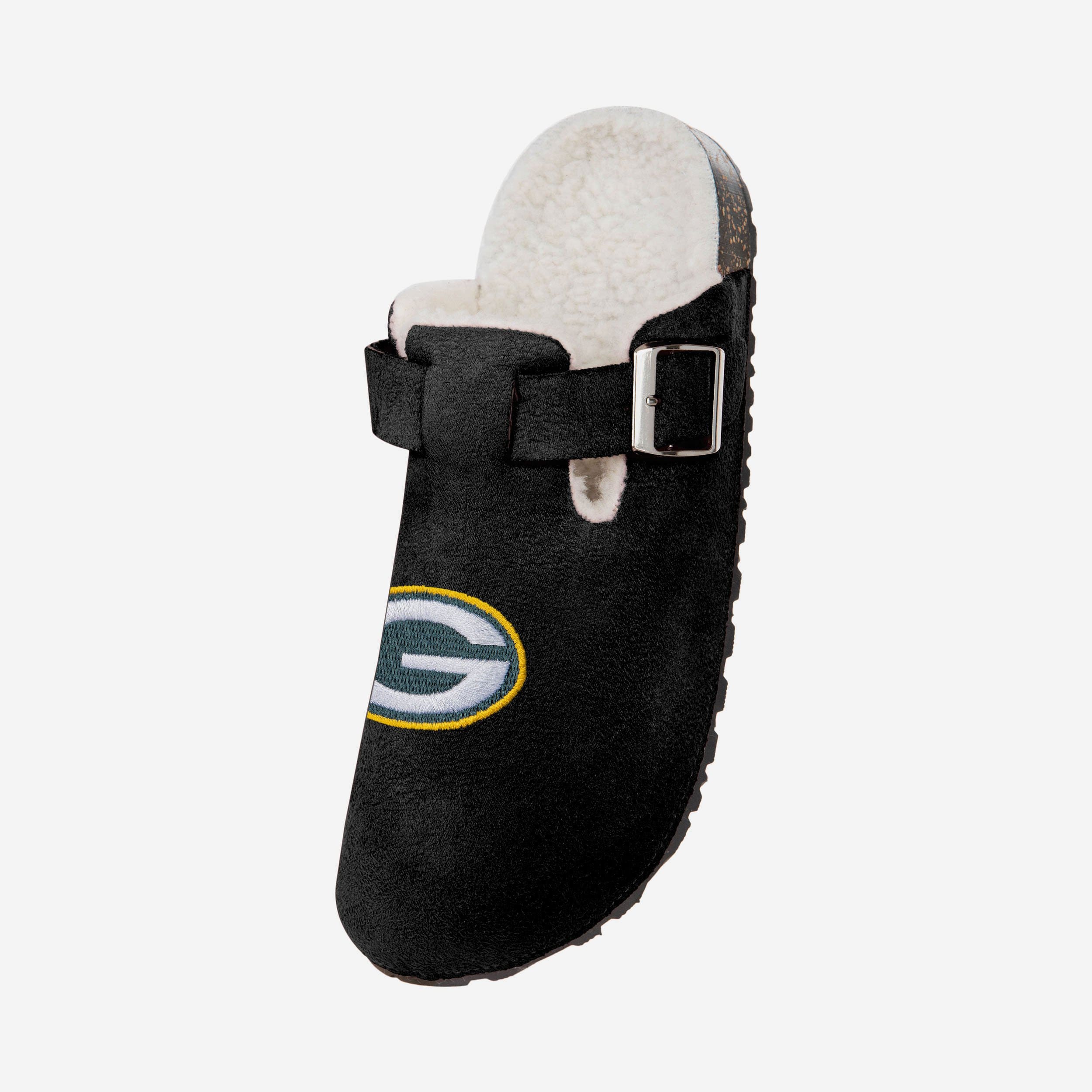 Green Bay Packers Women's Stylish Fur Buckle Clog Slippers