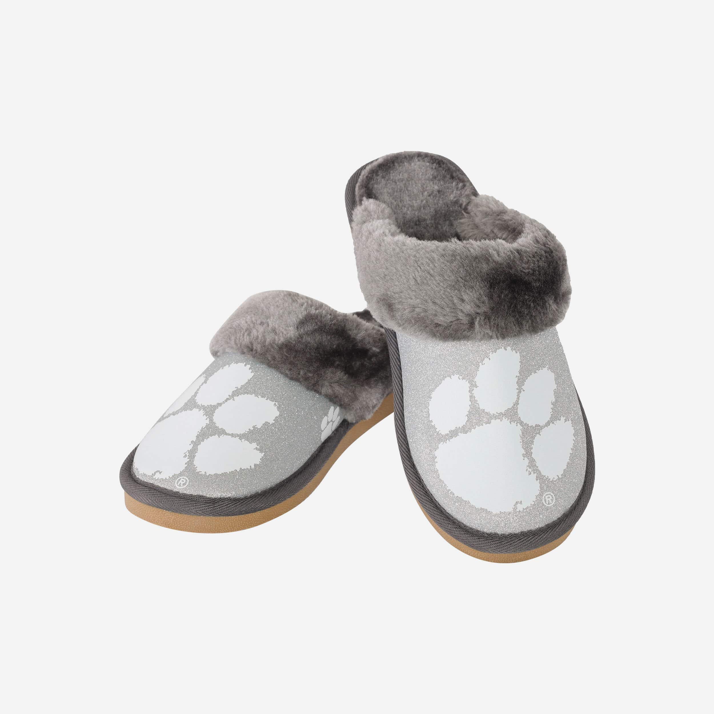 Clemson Tigers Women's Sparkling Open-Back Fur Moccasin Slippers - Show Your Team Spirit!