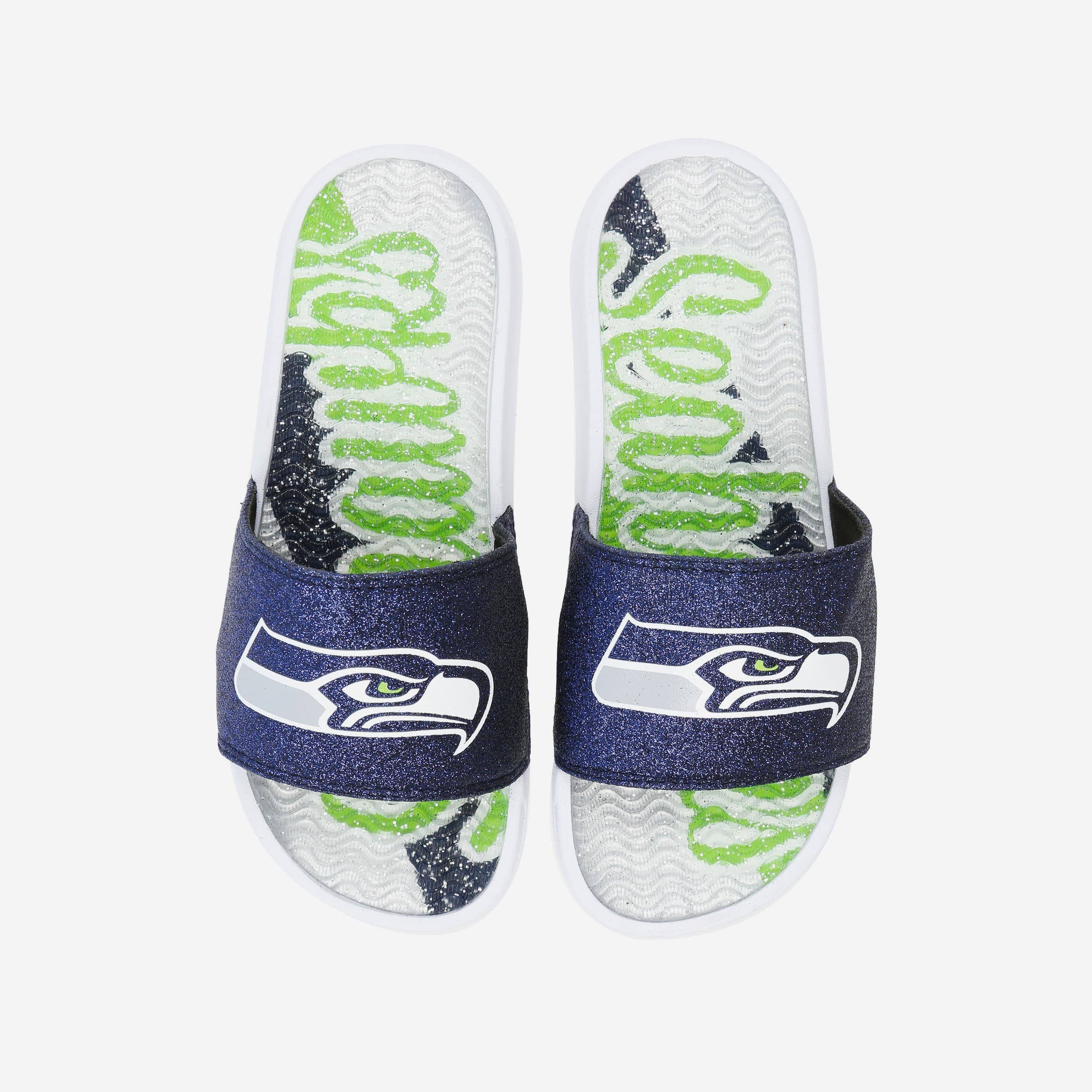 Sparkling Seattle Seahawks Women's Glitter Gel Slides - Show Your Team Spirit!