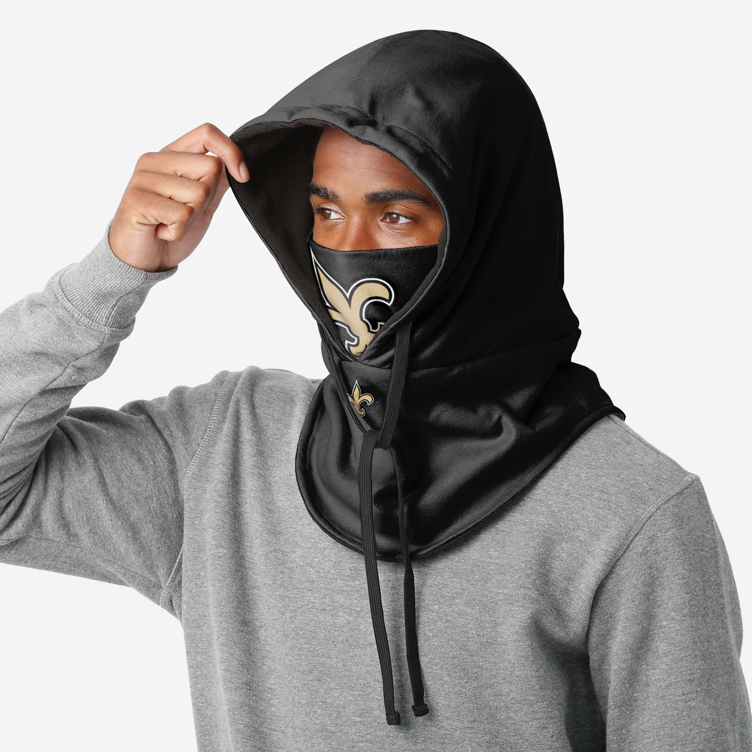 New Orleans Saints Black Drawstring Hooded Gaiter - Your Winter Essential