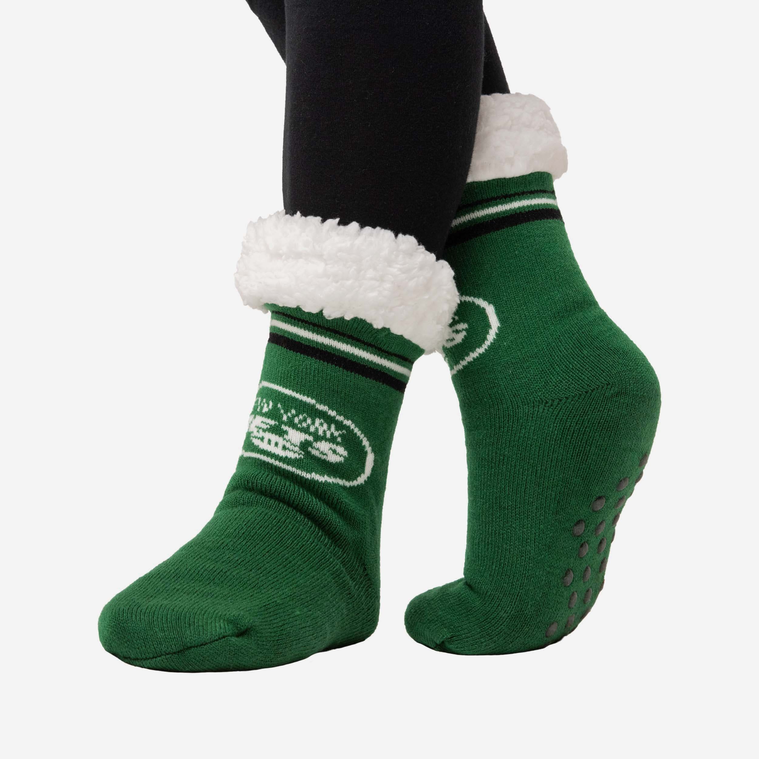 New York Jets Women's Stylish Stripe Logo Tall Footy Slipper Socks
